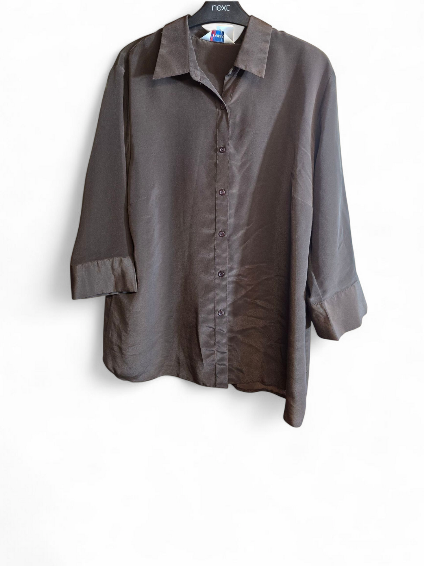 Damart Brown 3/4 Sleeve Collared Shirt | Size 18 UK | Relaxed Fit Button-Up