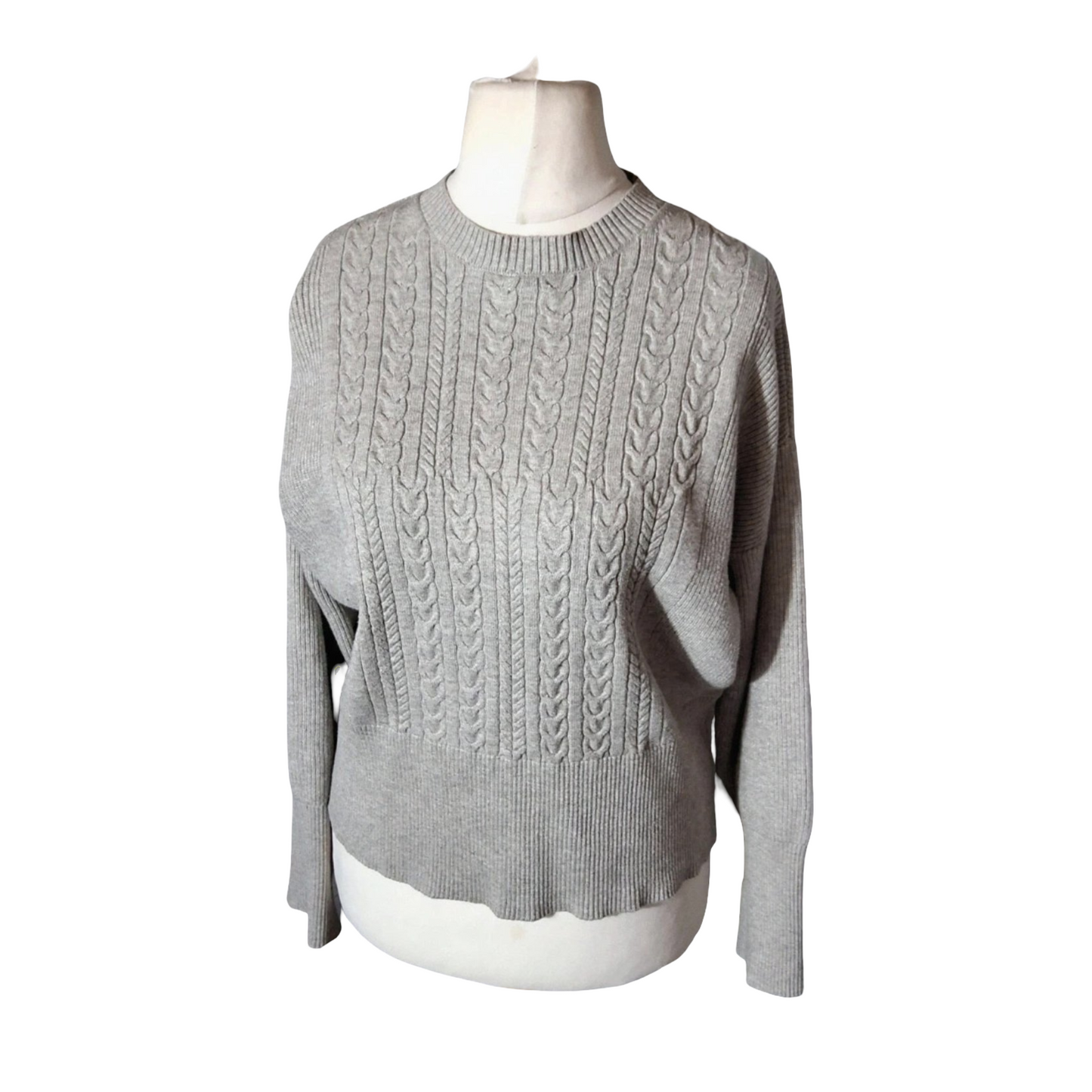 M&S Grey Cable Knit Jumper – Size M (size 10/12) – Viscose Blend
