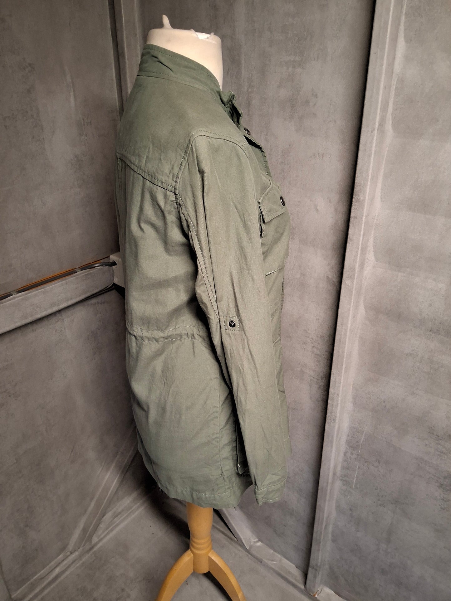 Thought Khaki Green Parka Jacket Size 10 – Lyocell/Cotton, Zip & Popper Close, Drawstring Waist