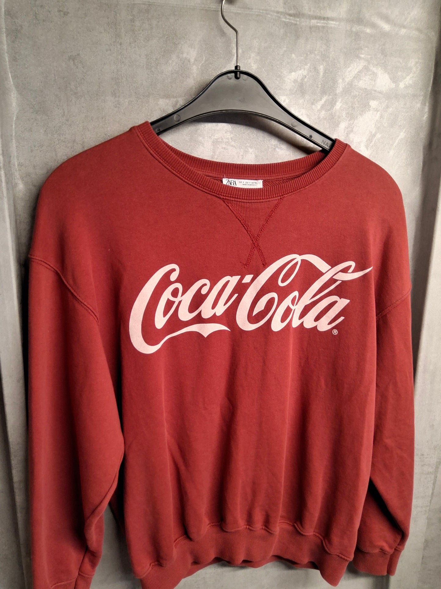 Zara Burgundy Coca-Cola Oversized Sweatshirt β Size S (Fits size 8β12)