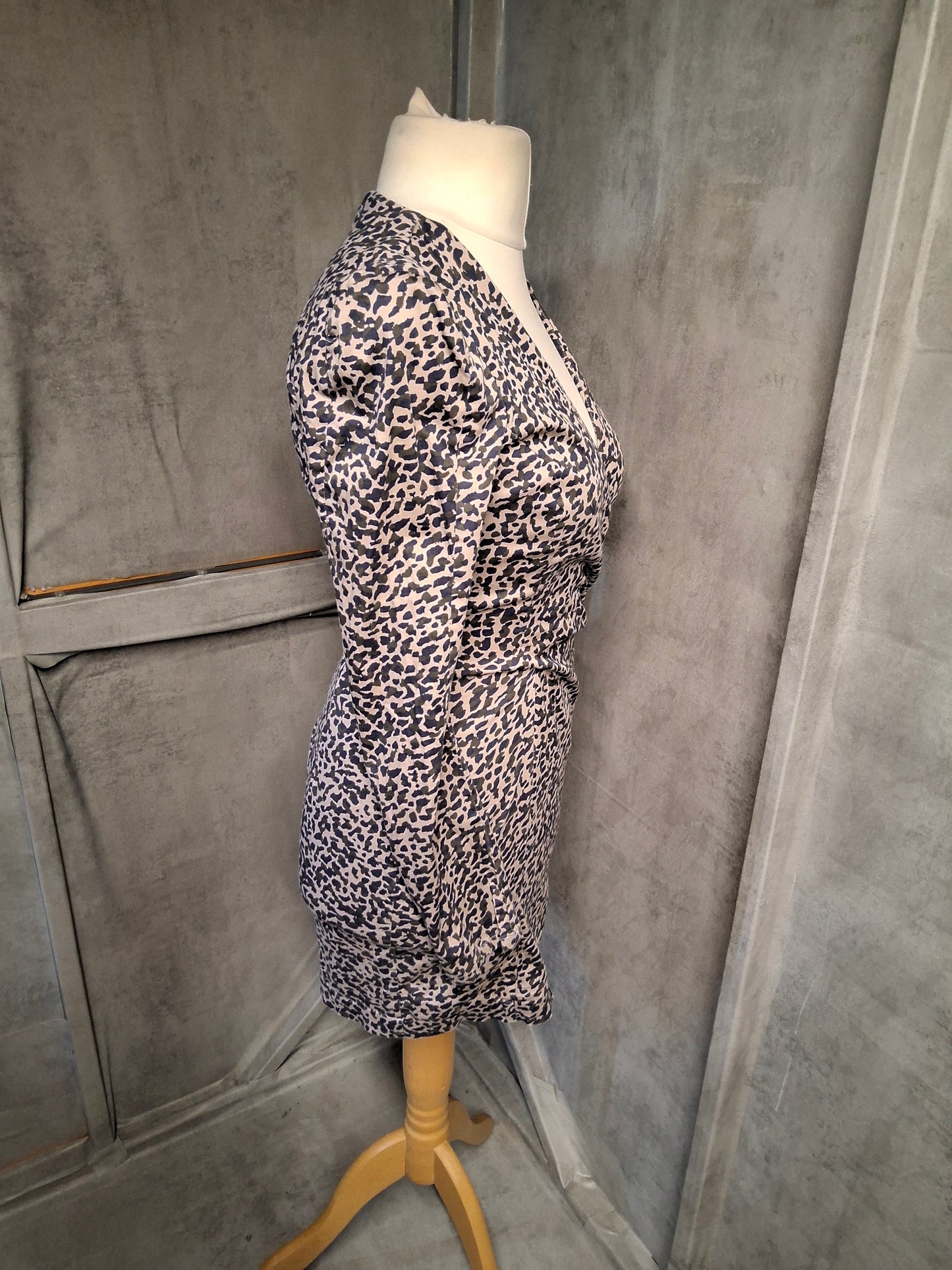 French Connection Navy & Beige Animal Print Bodycon Mini Dress β Size 10