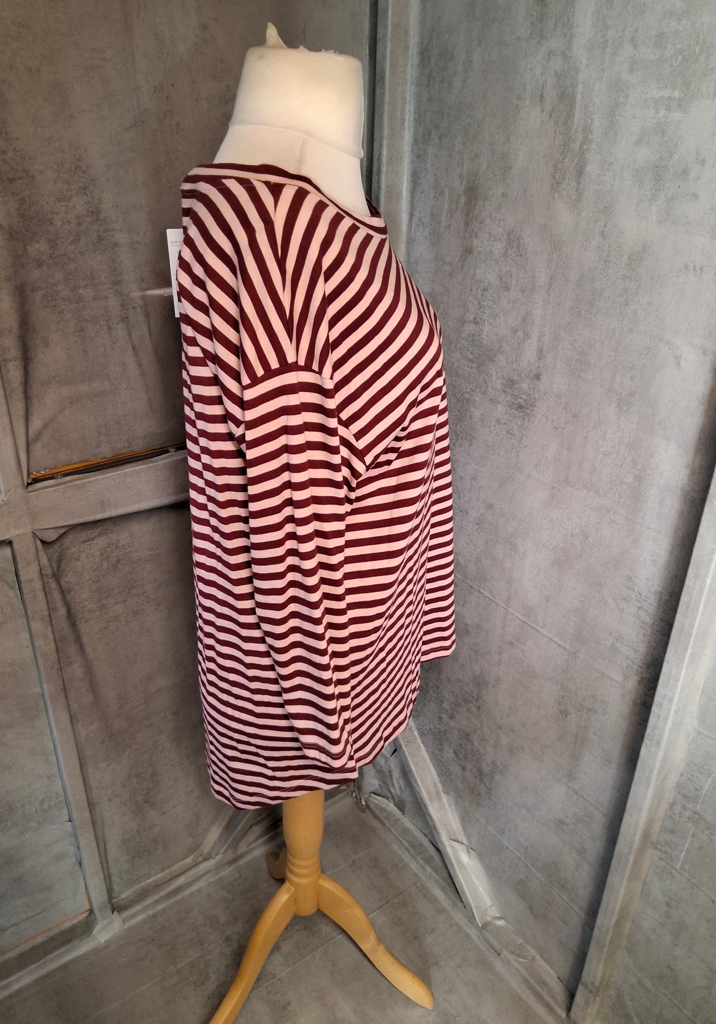 F&F Pink & Red Striped ¾ Sleeve Longline T-Shirt – Size 16 – 100% Cotton – NWT