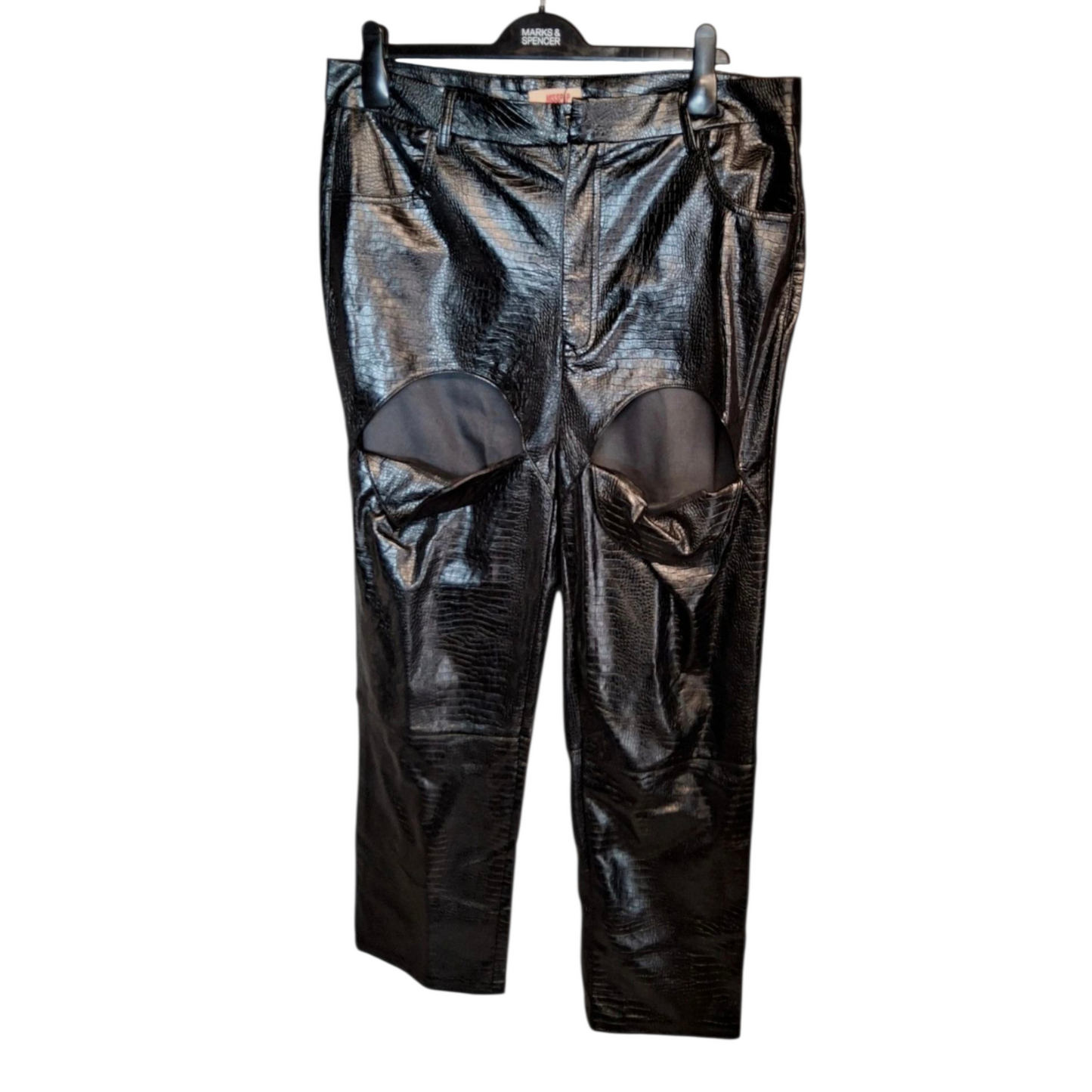 MissPap Black Faux Leather Snakeskin Straight Leg Trousers – Size 16