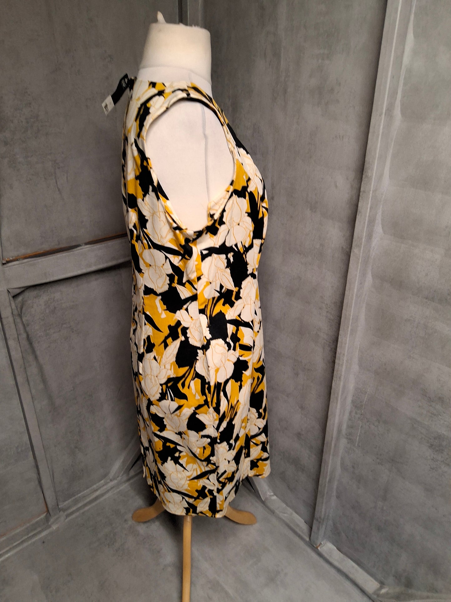 F&F Yellow & Black Floral Cotton Midi Dress β Size 16 β NWT