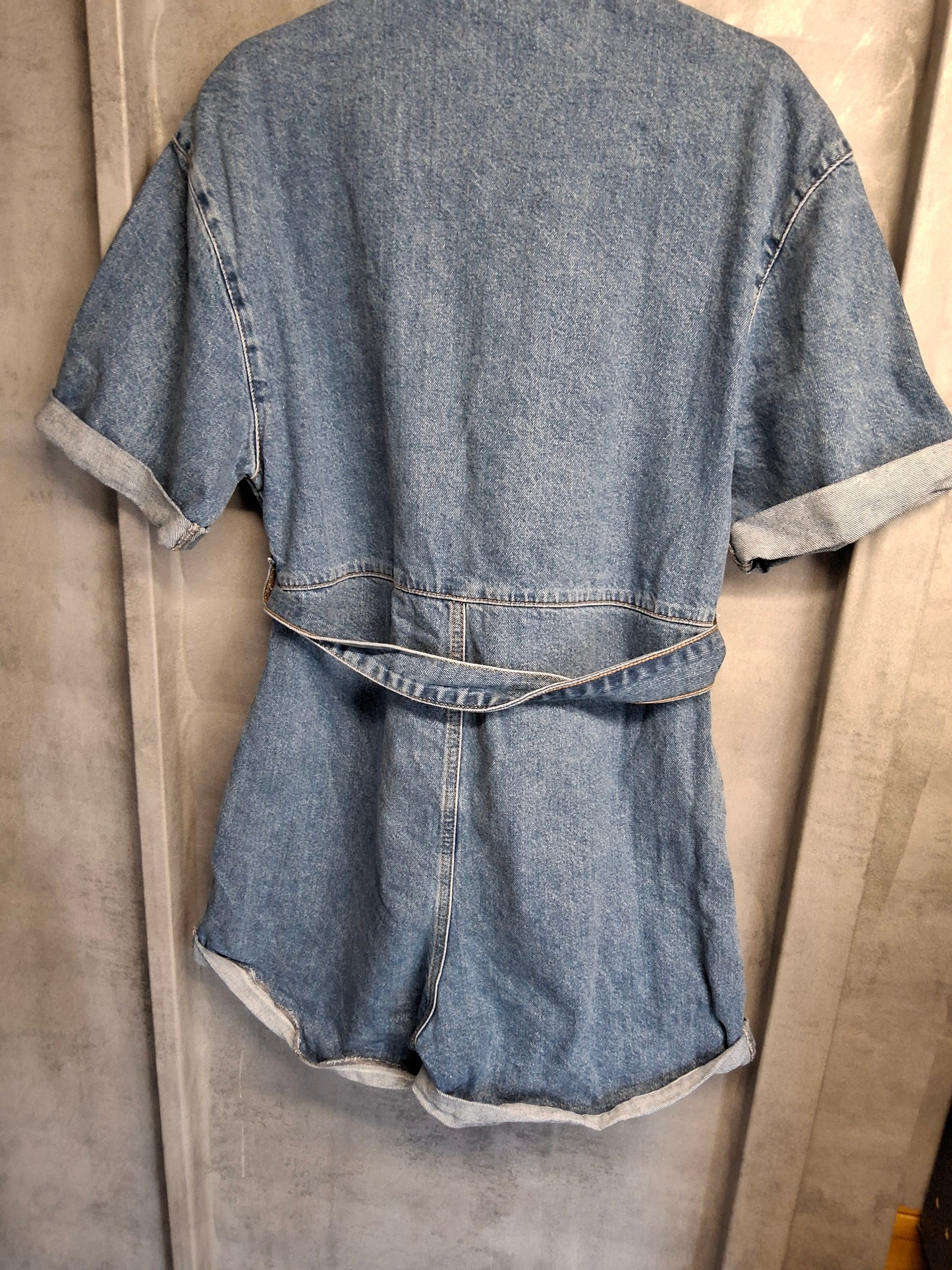 Topshop Denim Blue Boiler Suit Playsuit – Size 12 | 100% Cotton | Pockets & Belted Waist