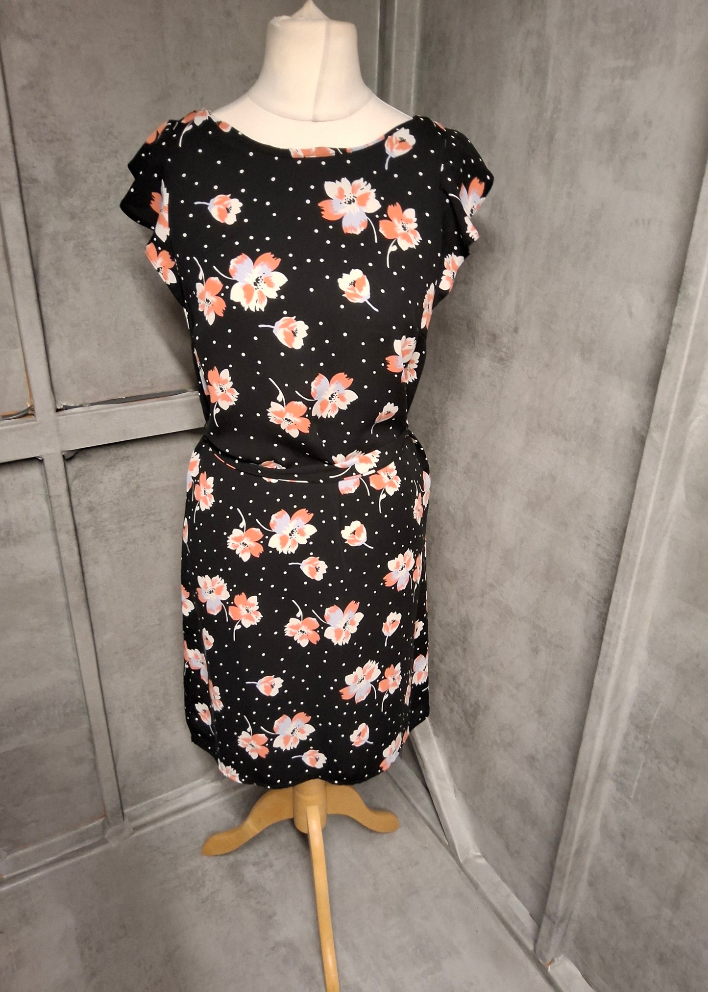 Roman Floral Polka Dot Belted Knee-Length Dress β Size 10 Summer Smart-Casual