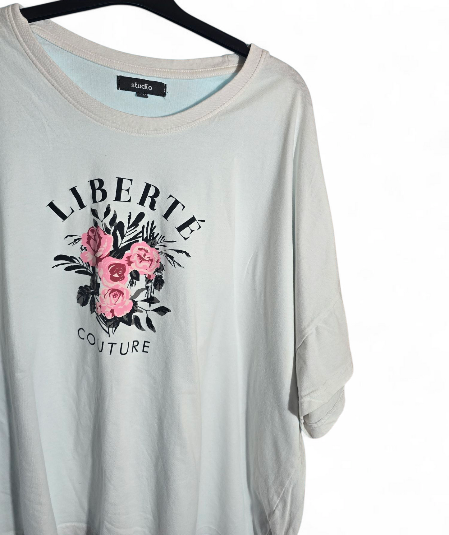 Studio Plus Size White Floral Cotton T-Shirt | Size 24/26 UK | Casual Comfort