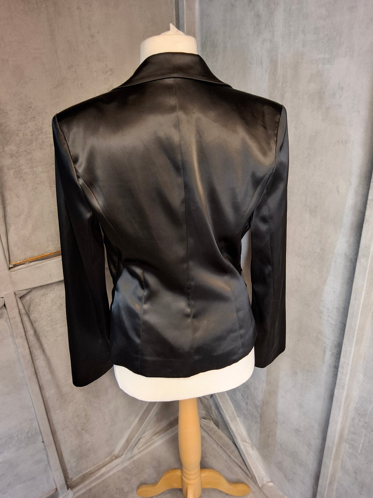 Morgan De Toi Black Satin Fitted Blazer – Size M (UK size 10/12) – Y2K Silky Tailored Jacket
