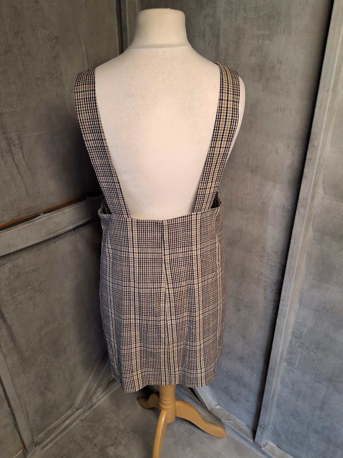 Zara Brown & Black Checked Glitter Pinafore Dress – Size L (UK size 12) – Mini/Knee Length