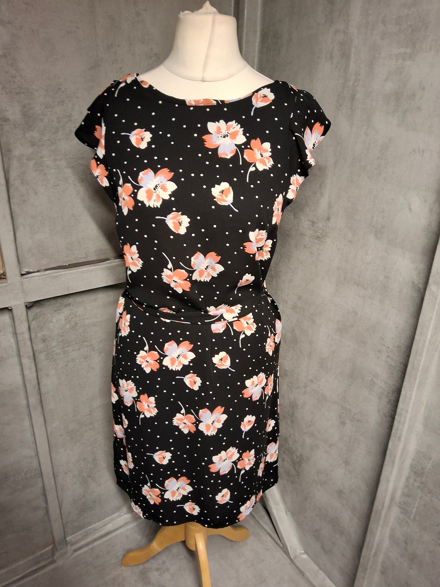Roman Floral Polka Dot Belted Knee-Length Dress β Size 10 Summer Smart-Casual