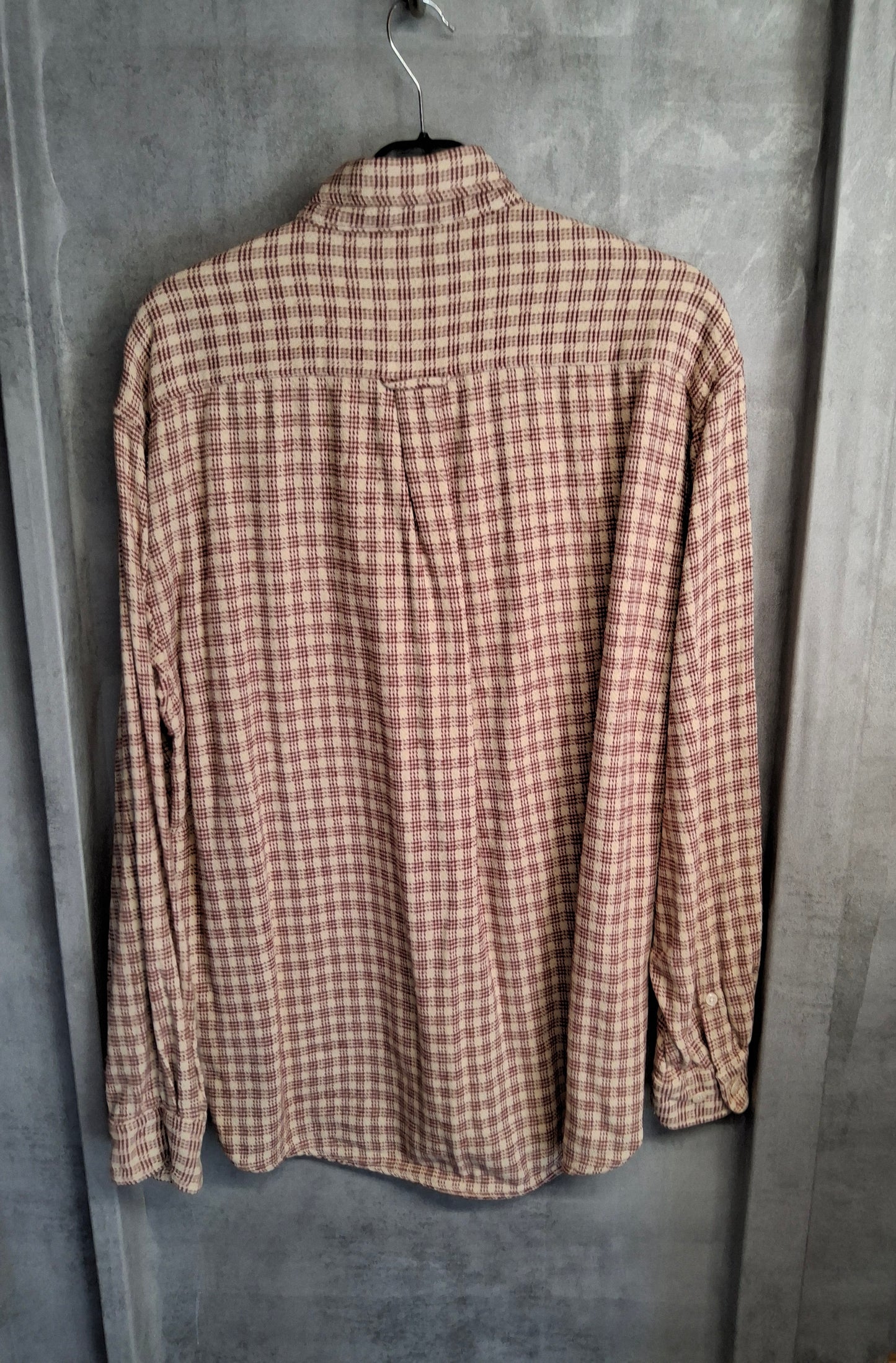 Men's Vintage 90s Nautica red & beige checked brushed cotton shirt L