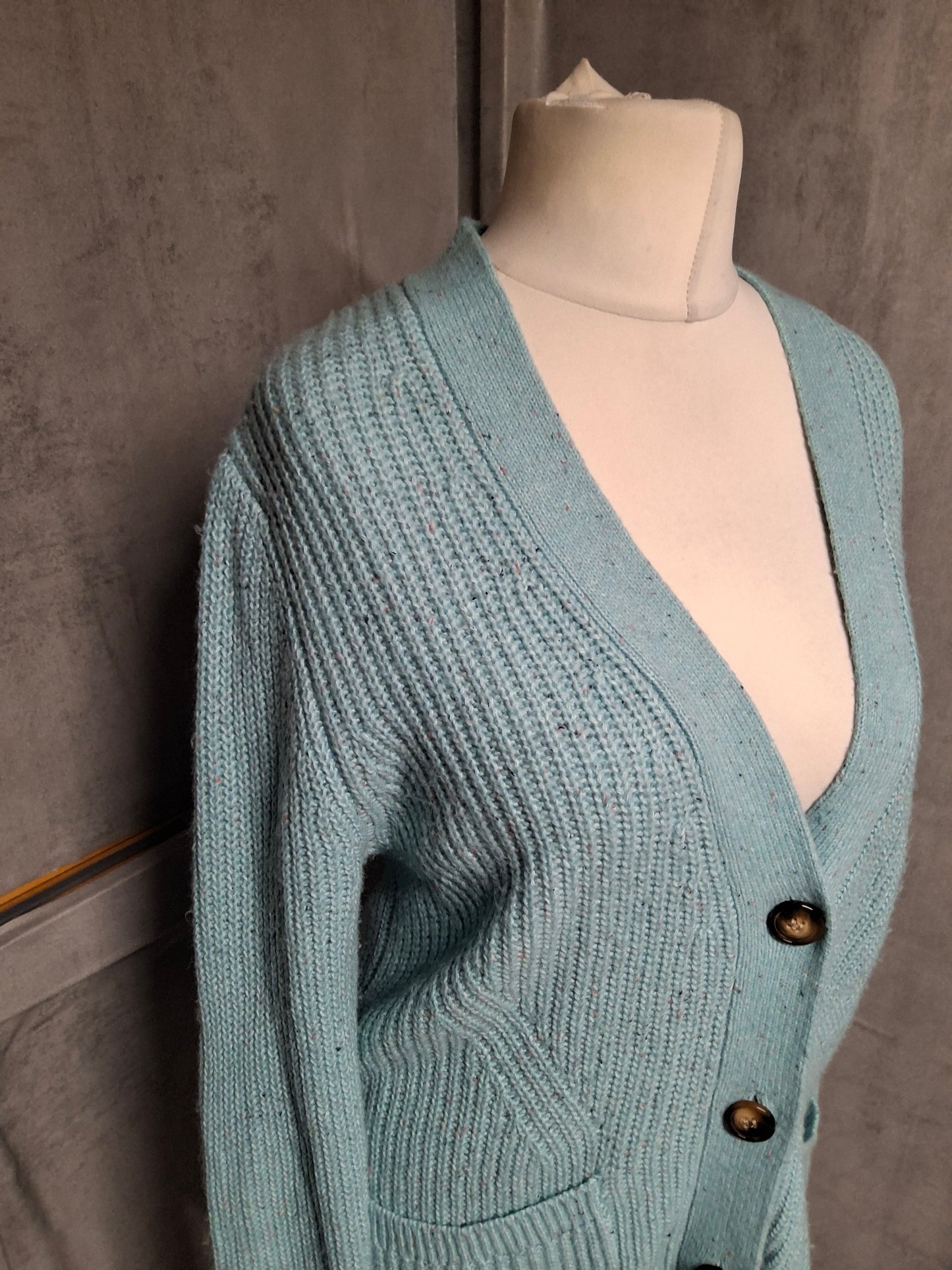 M&S Turquoise Blue Knitted Midi Cardigan – Size M (UK size 10–14)