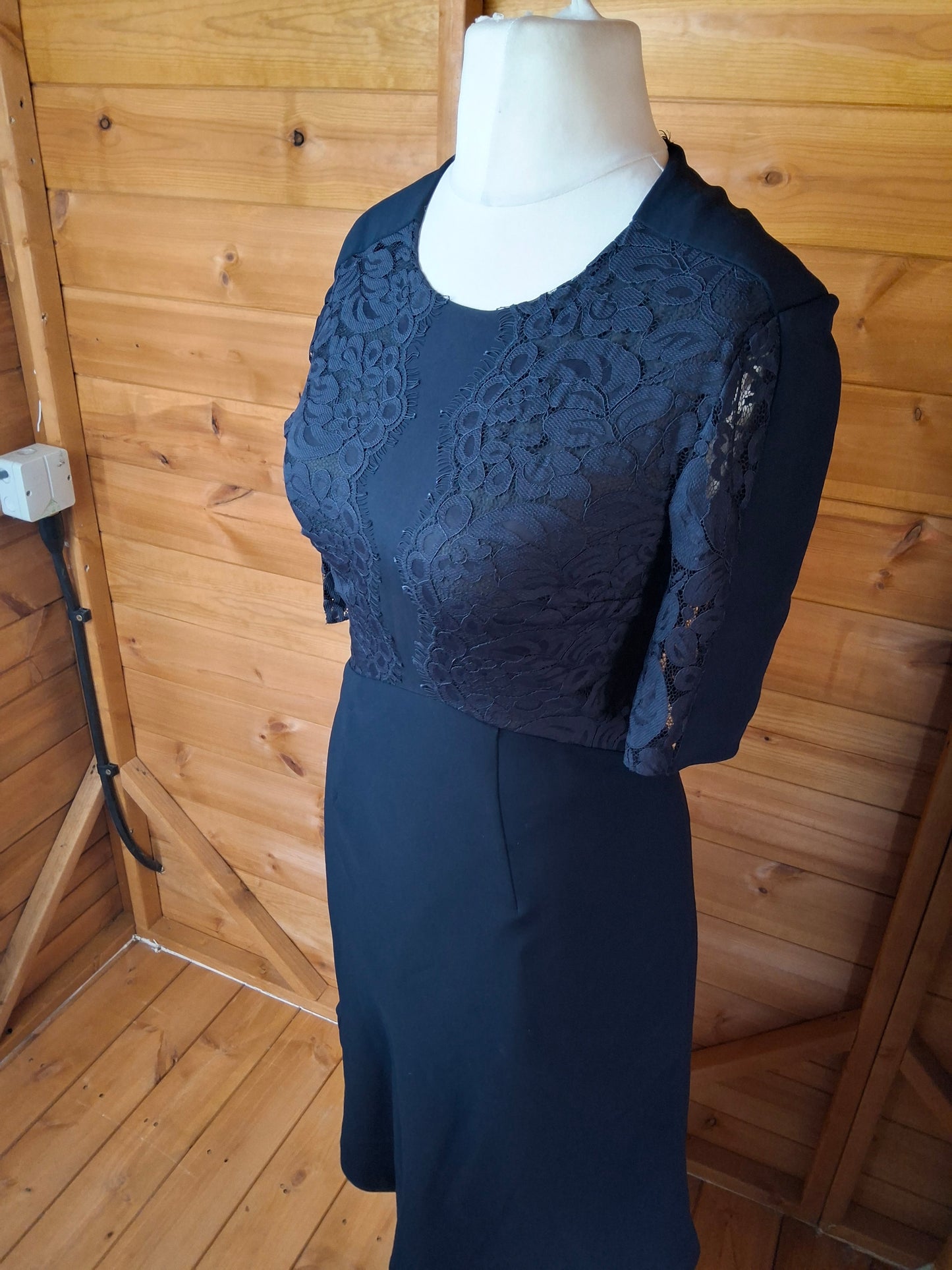 Whistles Navy Lace Fit & Flare Midi Dress – Size 10, Smart Occasionwear, Zip Back, 41" Length