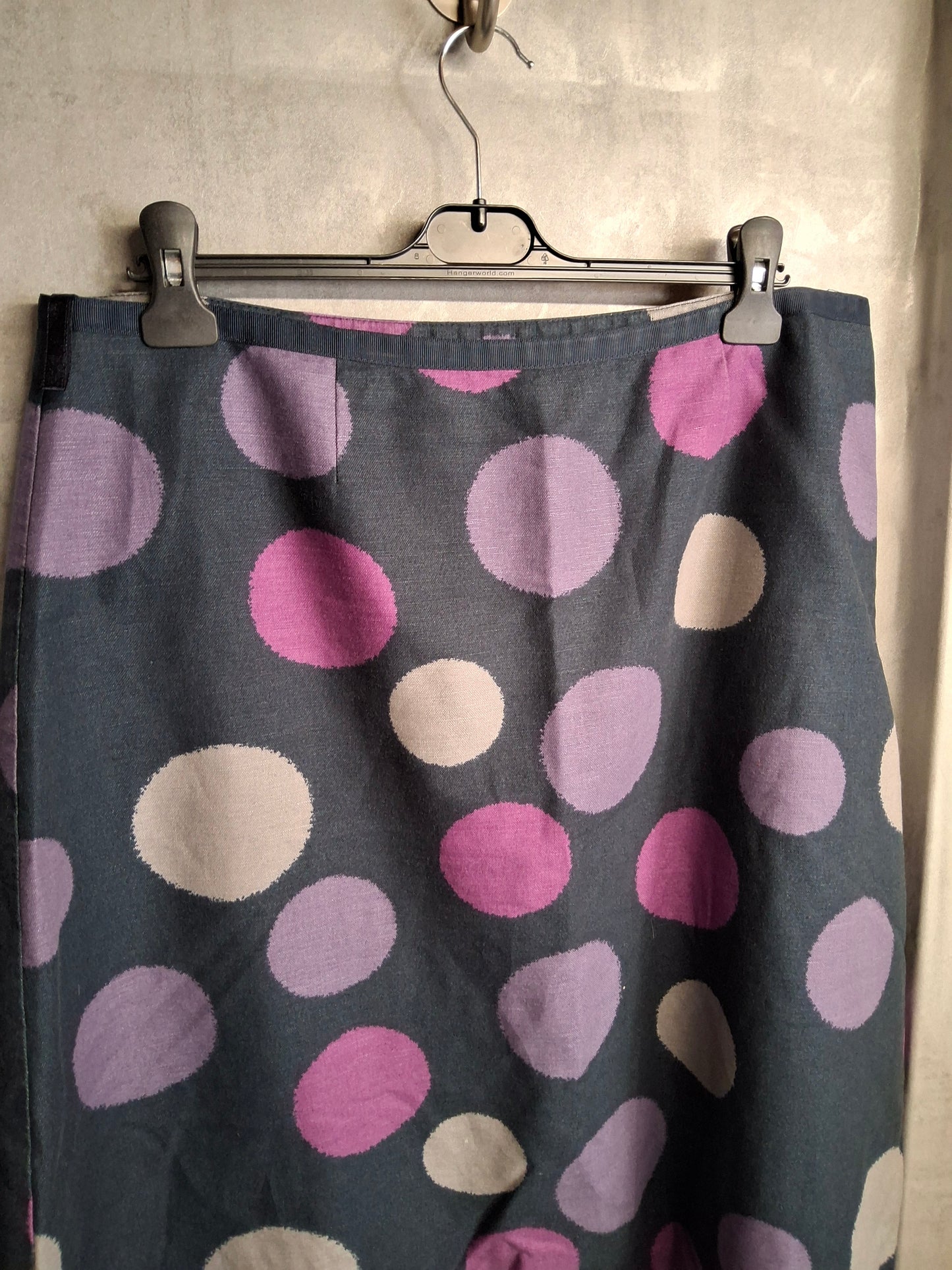 Laura Ashley Navy & Pink Polka Dot Knee Length Skirt ā Size 18 ā Linen & Cotton Blend