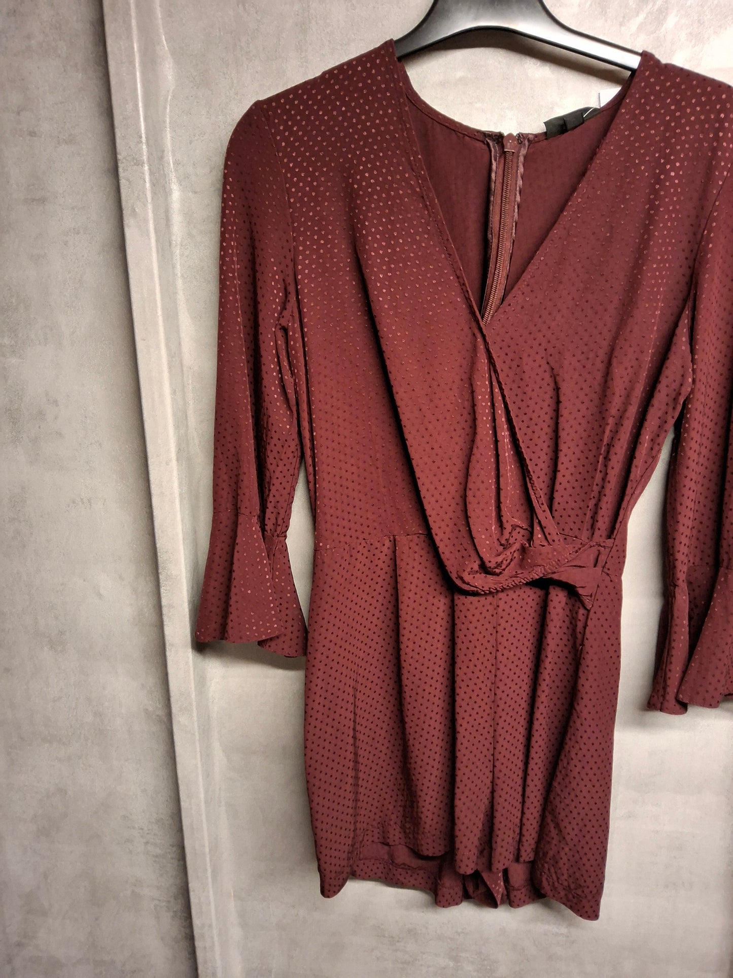 Topshop Purple Playsuit – Size 10 – Bell Sleeve Wrap Style with Zip Back
