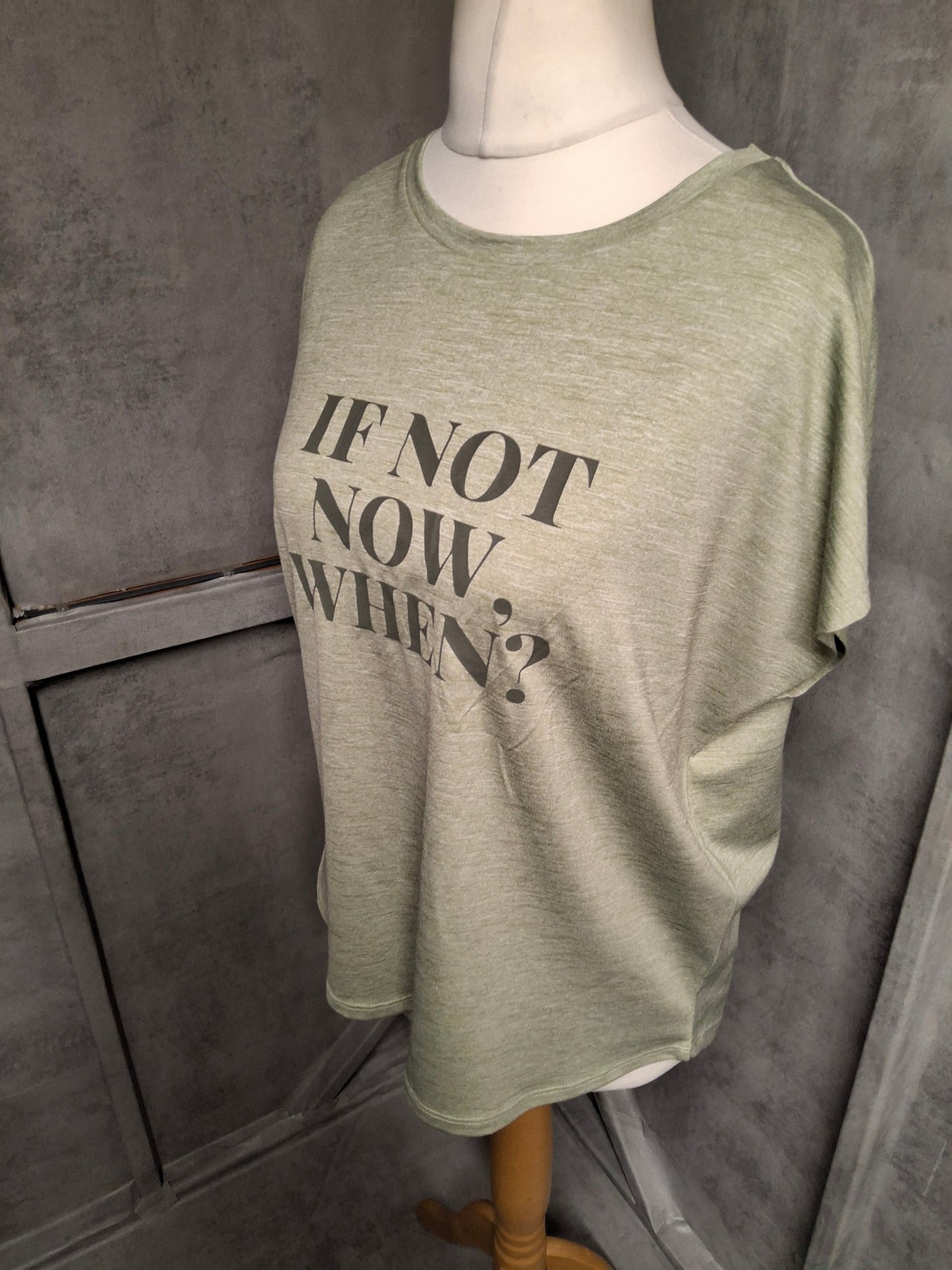 George Khaki Slogan T-Shirt – Size 12/14 – Stretchy Casual Fit "If Not Now, When?" Tee