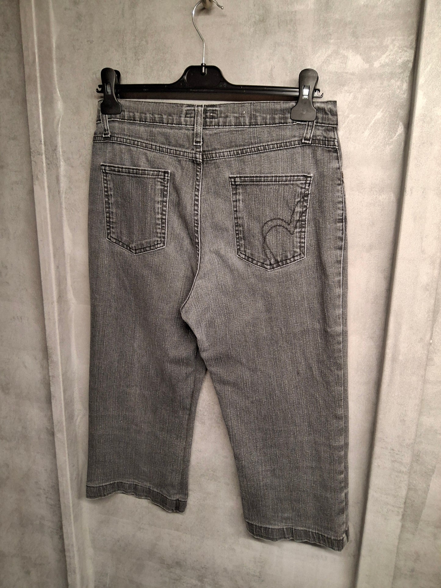 Per Una Grey Cropped Jeans – Size 8 Long – Mid Rise – Stretch Denim – Pockets