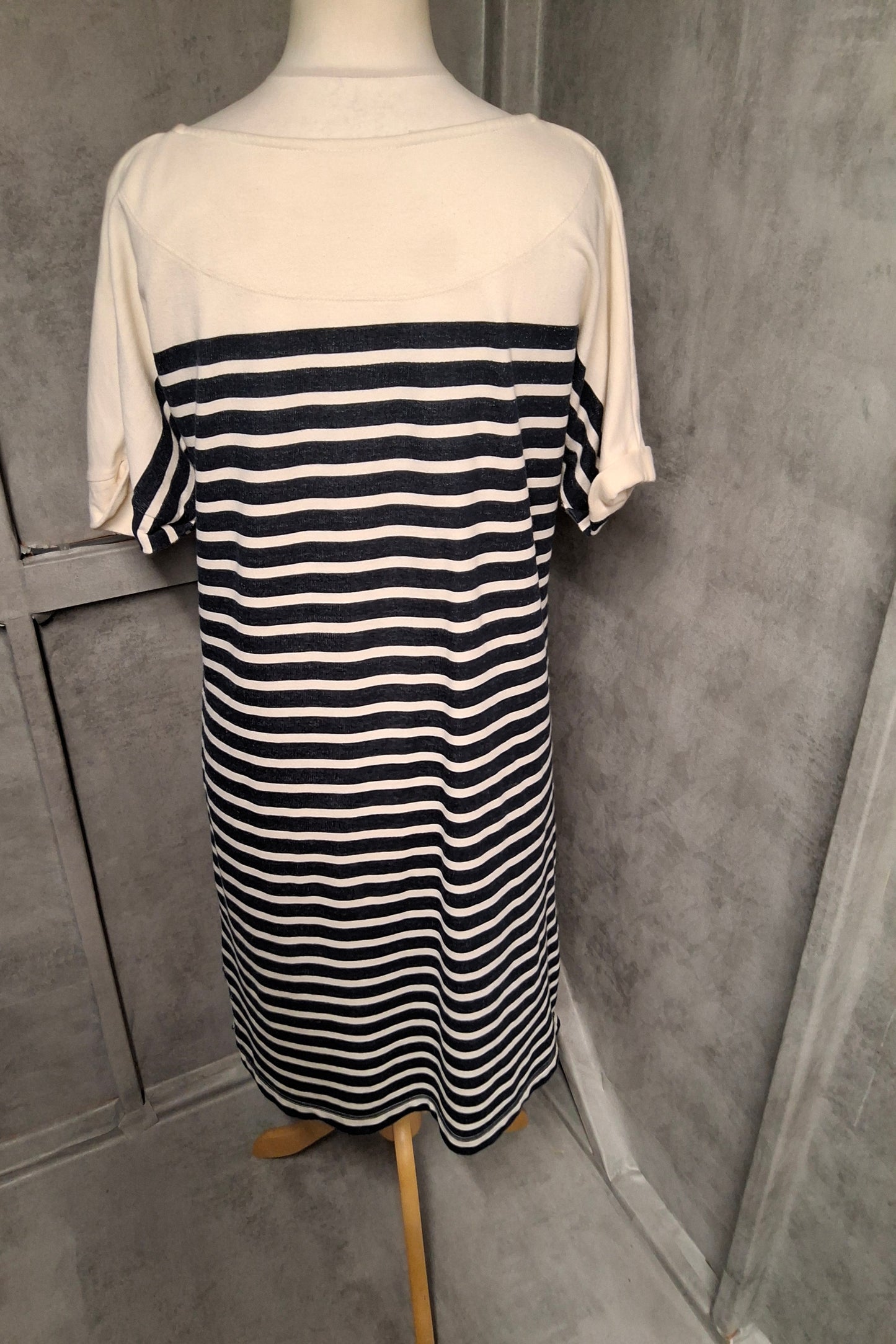 White Stuff Navy & White Stripe Cotton Midi Dress – Size 12