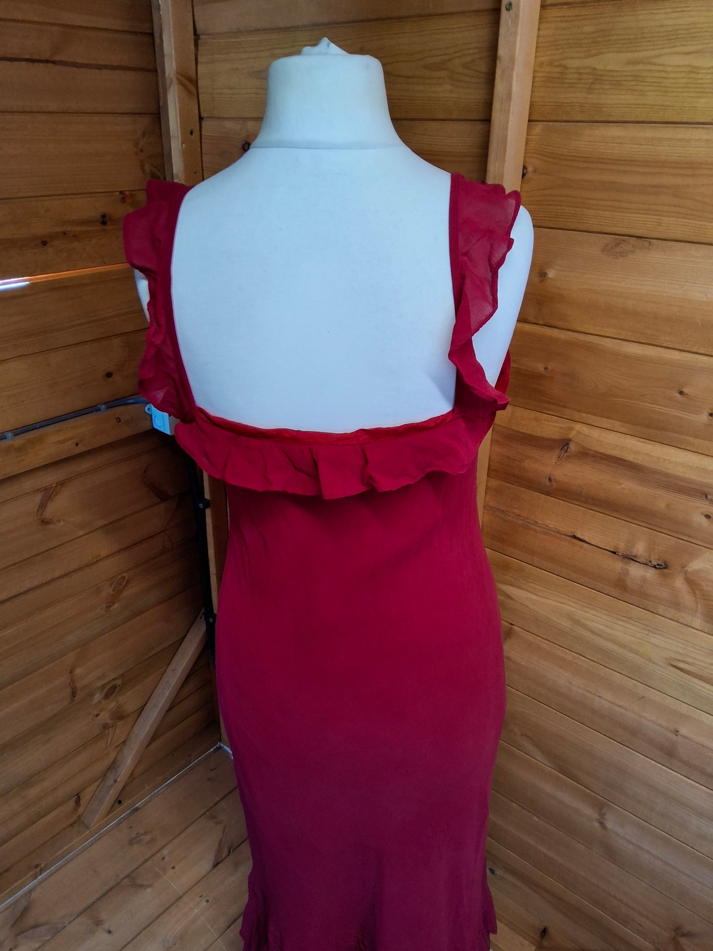 Vintage 90s Laura Ashley Red Silk Midi Dress – 100% Silk – Size M