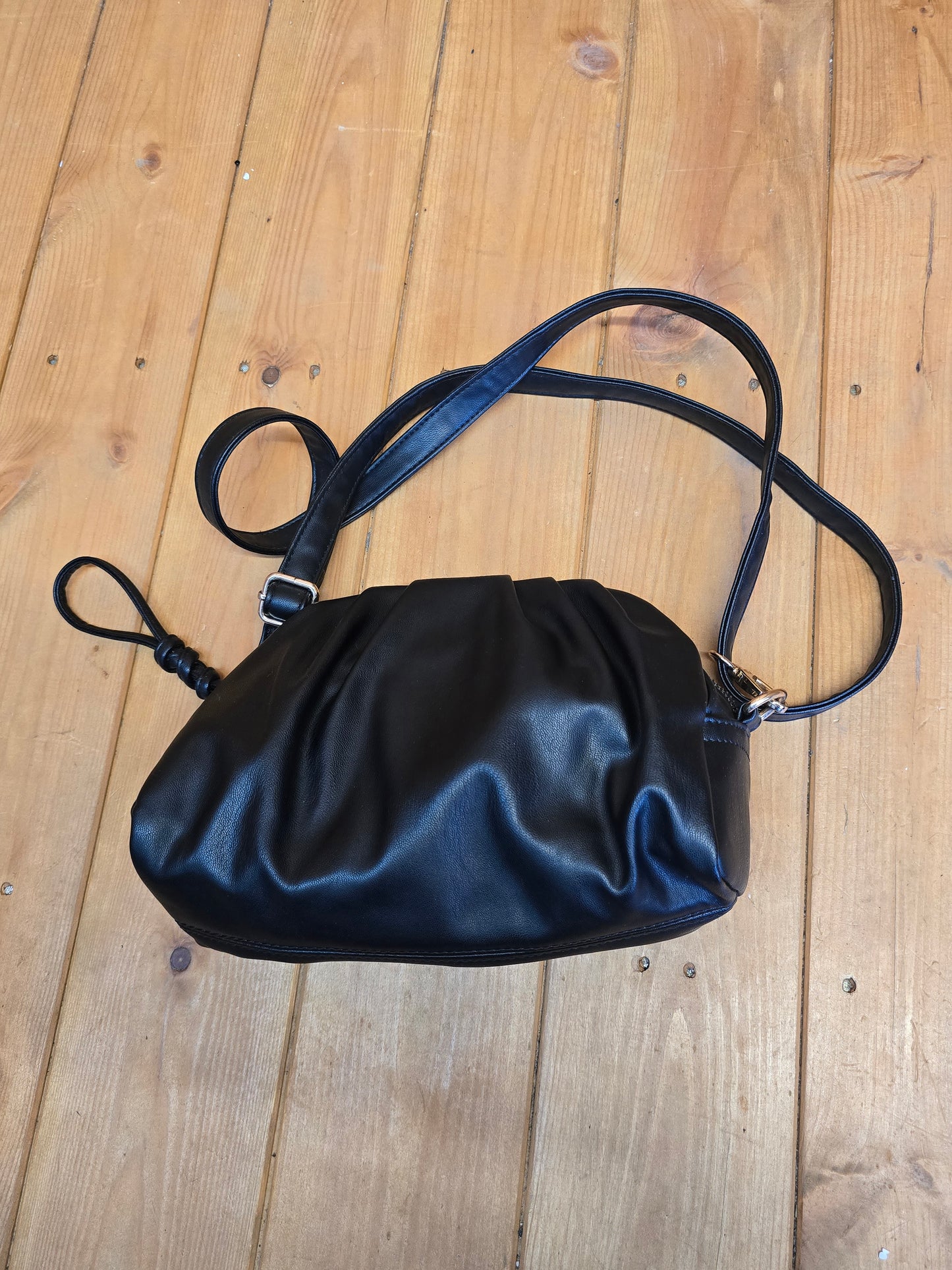 Matalan Black Pleated Shoulder Bag – Adjustable Strap, Zip & Popper Closure, 24x18cm