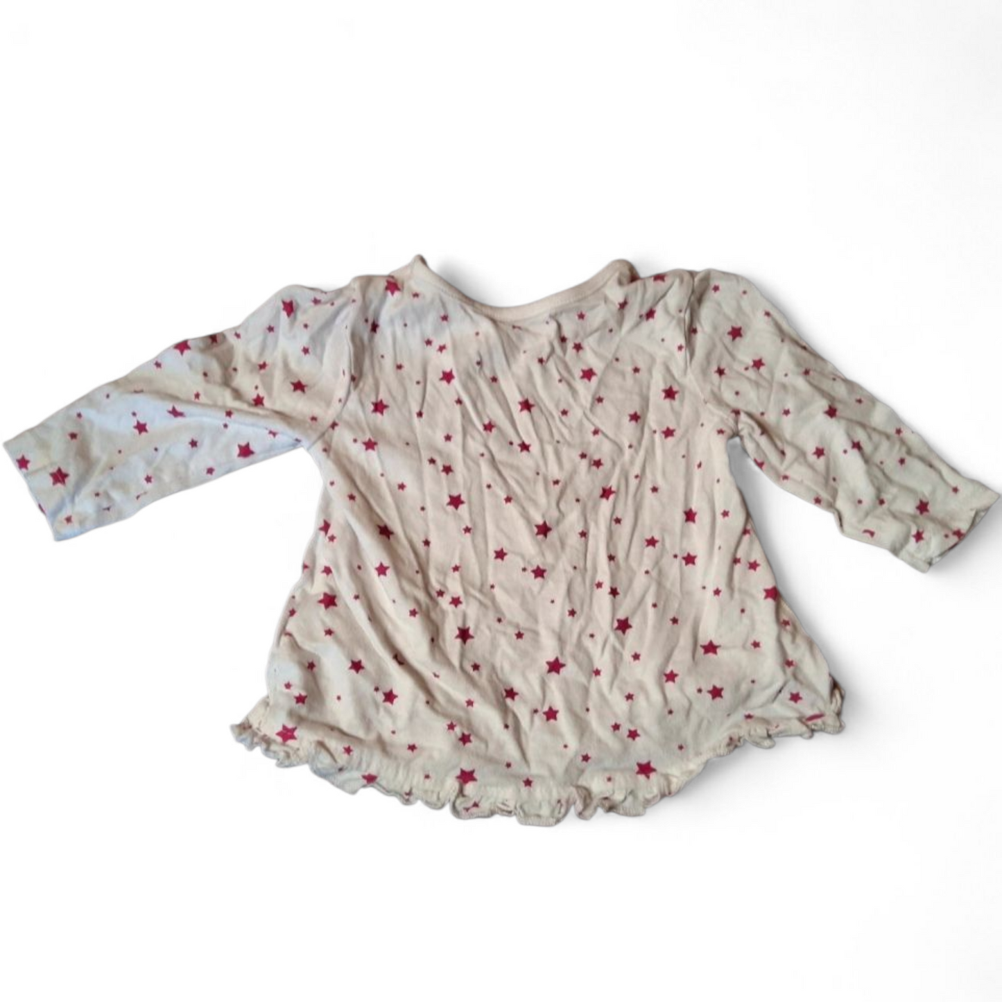 George Girls White & Pink Star Print Long Sleeve T-Shirt – 3–6 Months – 100% Cotton