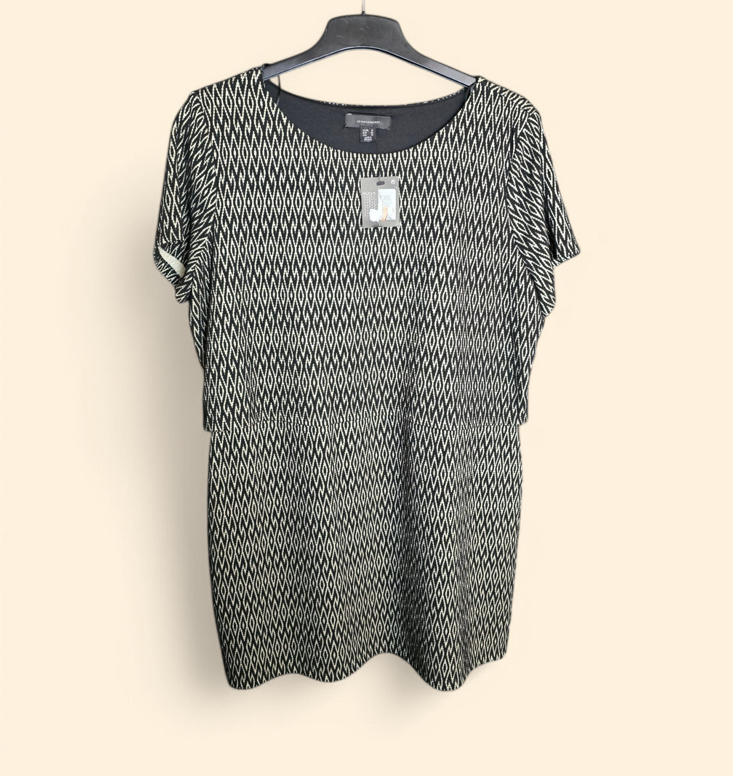 Primark black & beige patterned short sleeved dress size 18 New