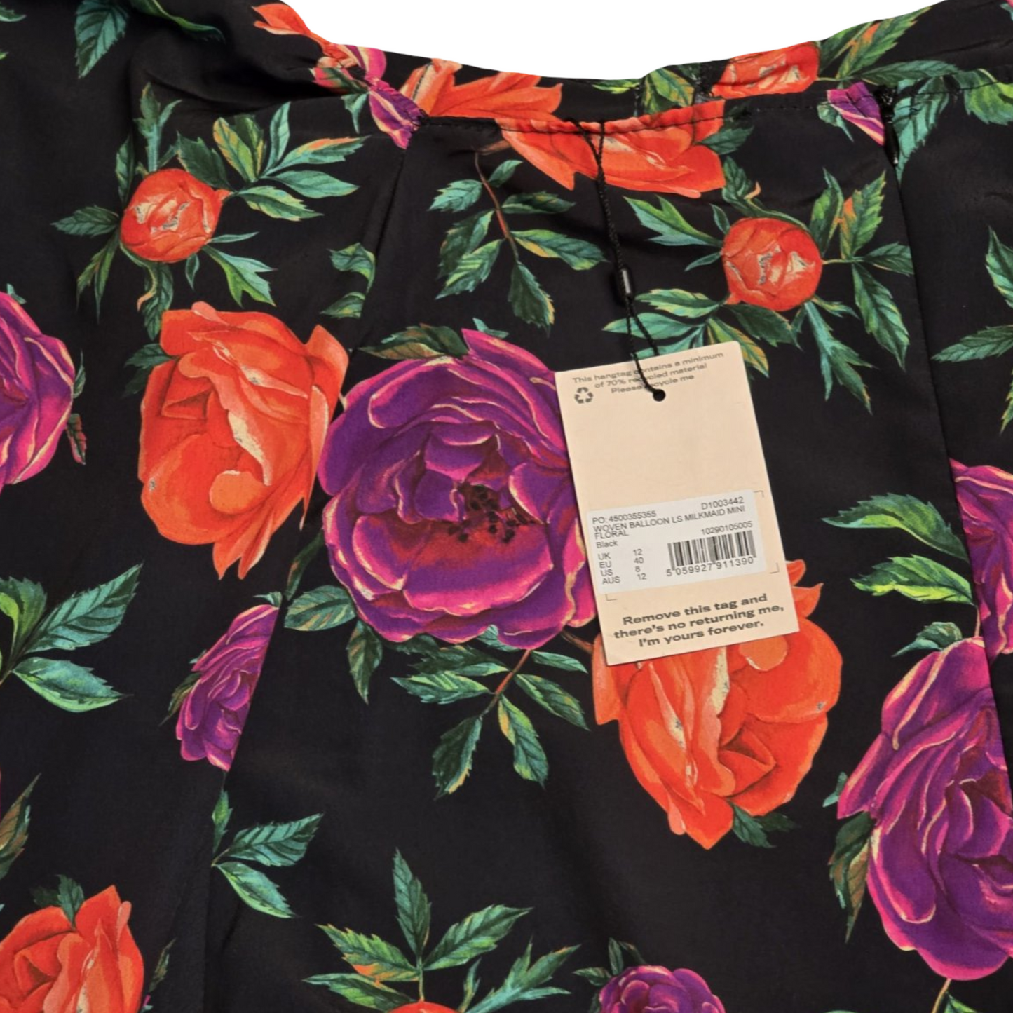 Missguided Black & Multicolour Floral Mini Dress Size 12 new