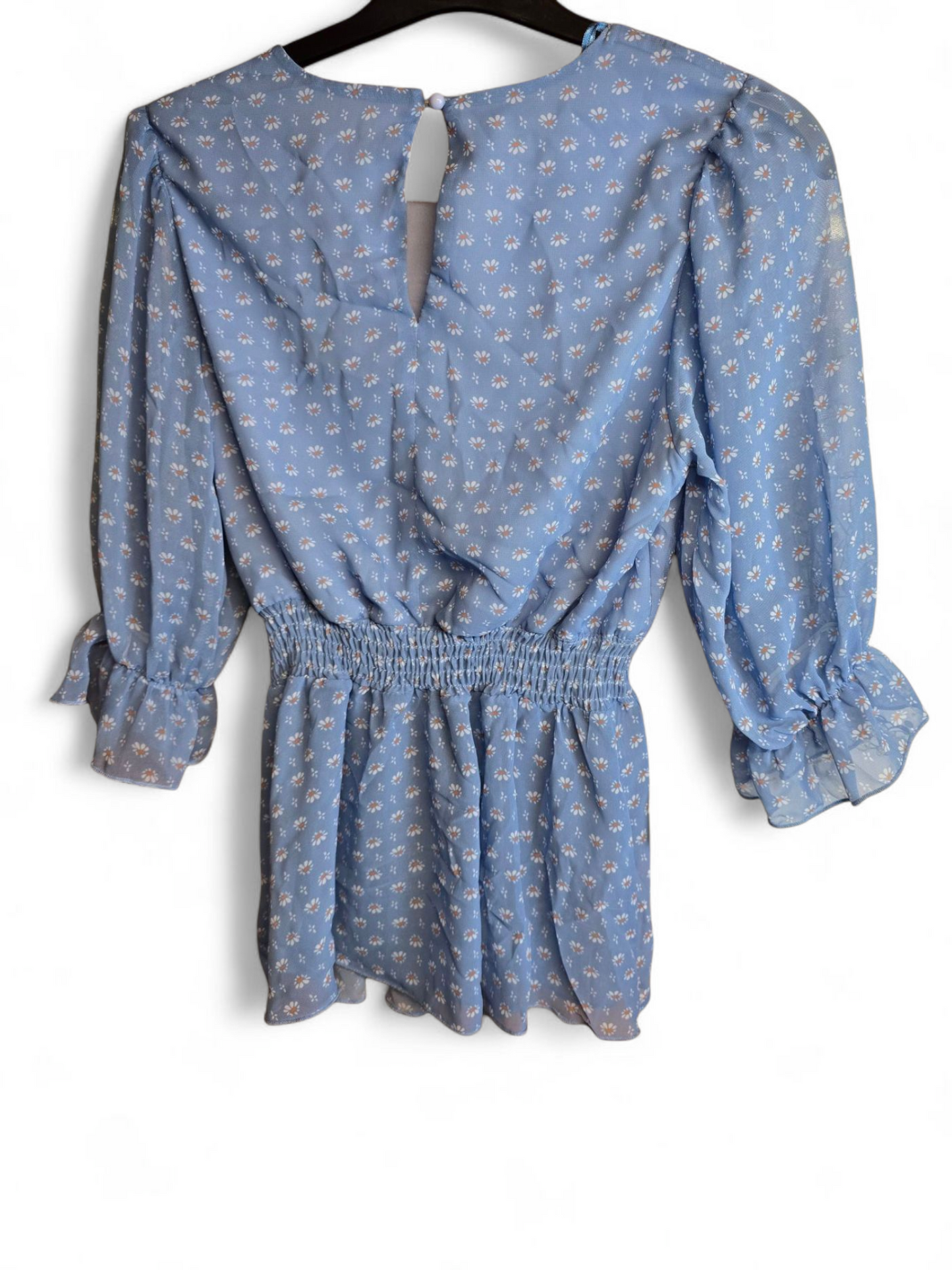 Select light blue floral 3/4 sleeve peplum top size 8 New