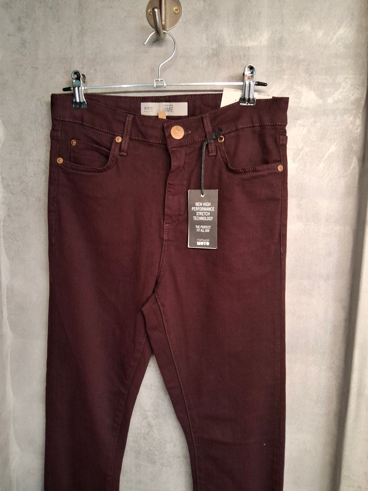 Topshop Moto Jamie Burgundy Skinny Jeans – W28 L30 | High Waist | Ankle Grazer | NWT