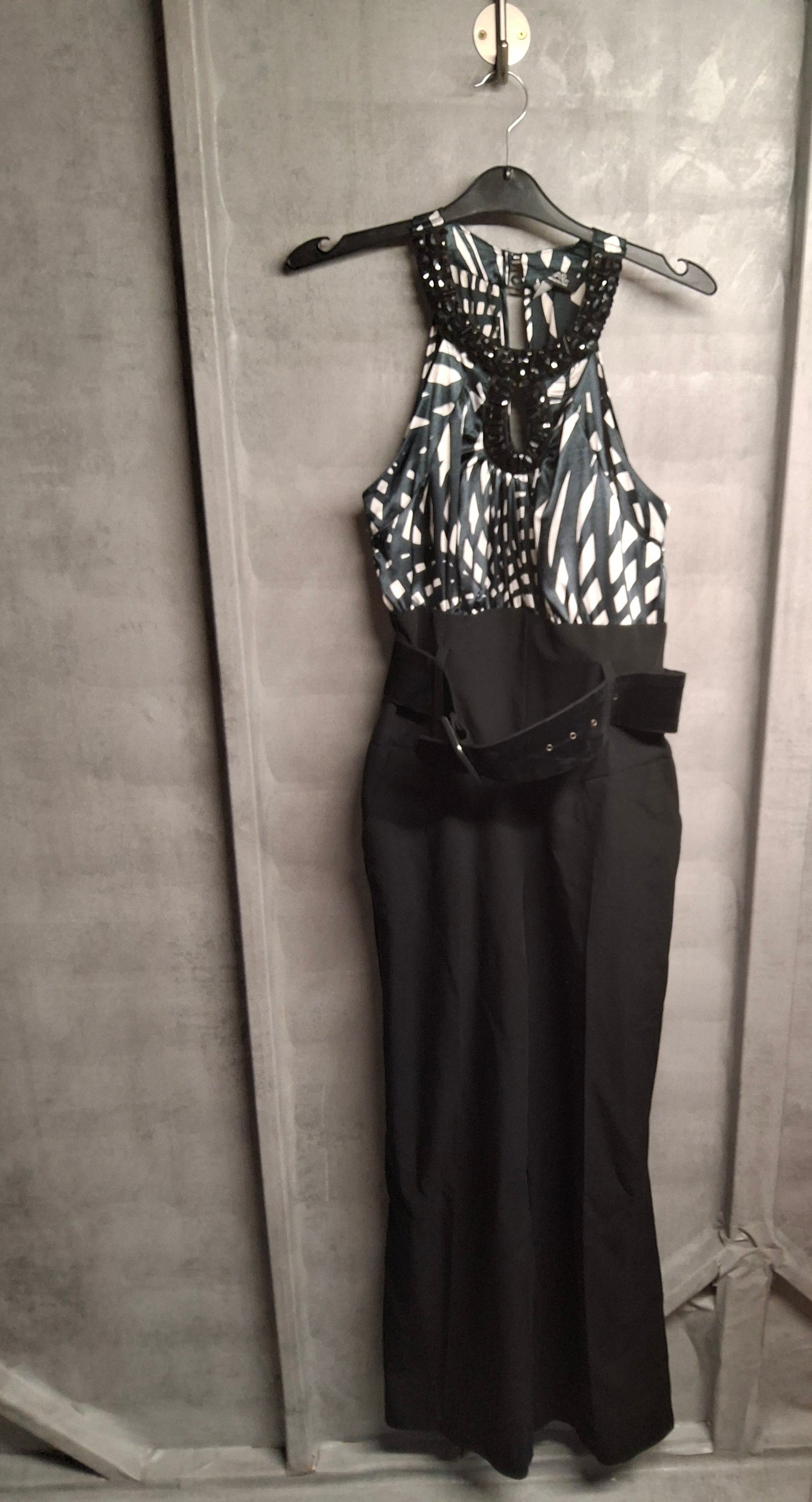 Julien Macdonald Black & White Halterneck Jumpsuit – Size 10