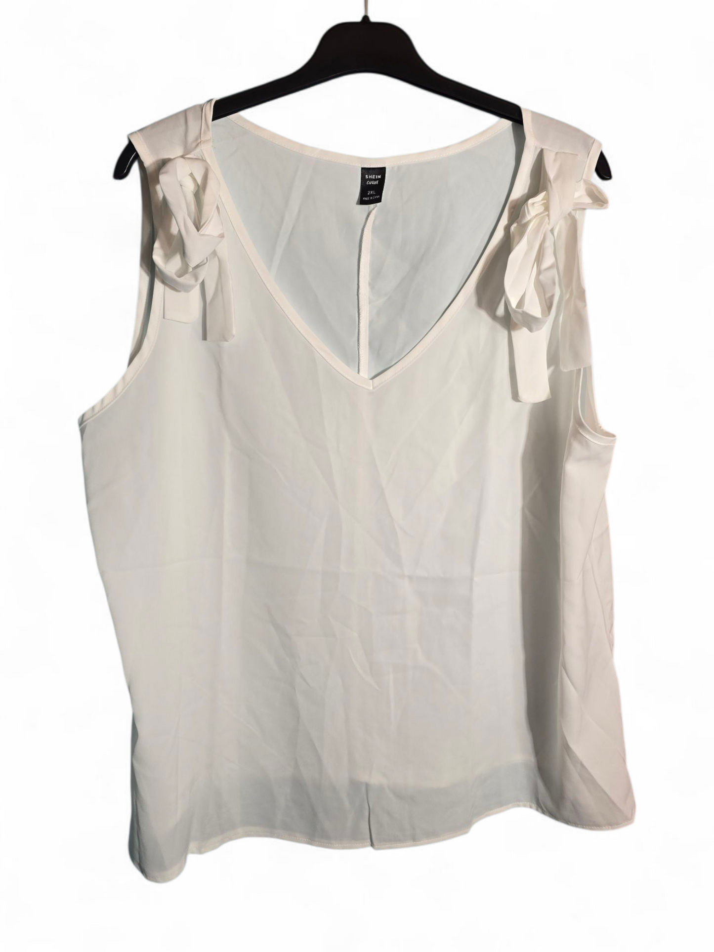 Shein Curve White Sleeveless V-Neck Vest Top 2XL (UK 18/20) - Bow Shoulder Detail