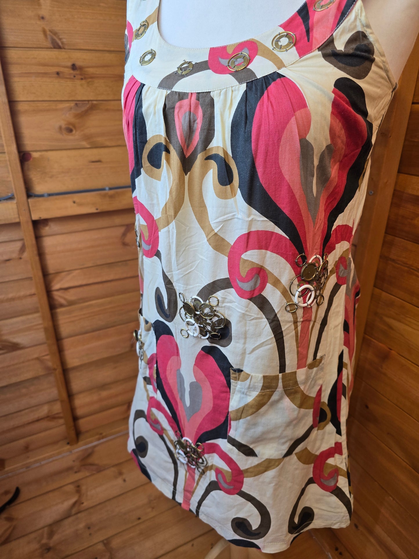 Y2K River Island Cream & Pink Mini Dress ā Size 10, 100% Cotton