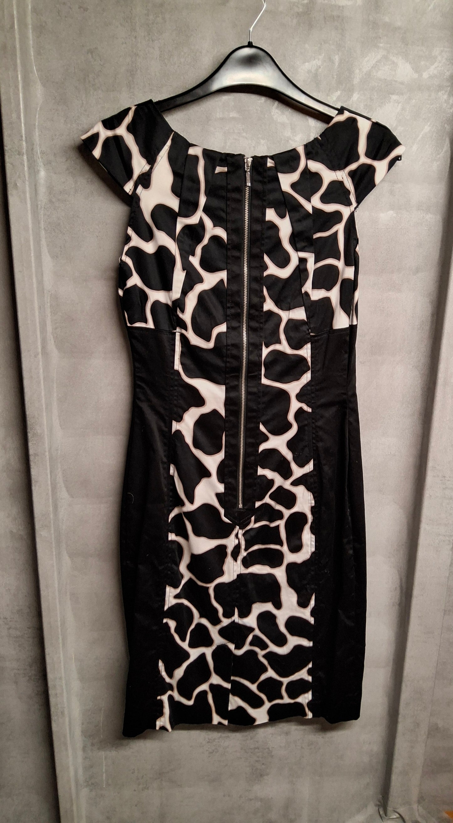 Et Vous Black & Beige Animal Print A-Line Dress β Size 8 β Cap Sleeves & Zip Back