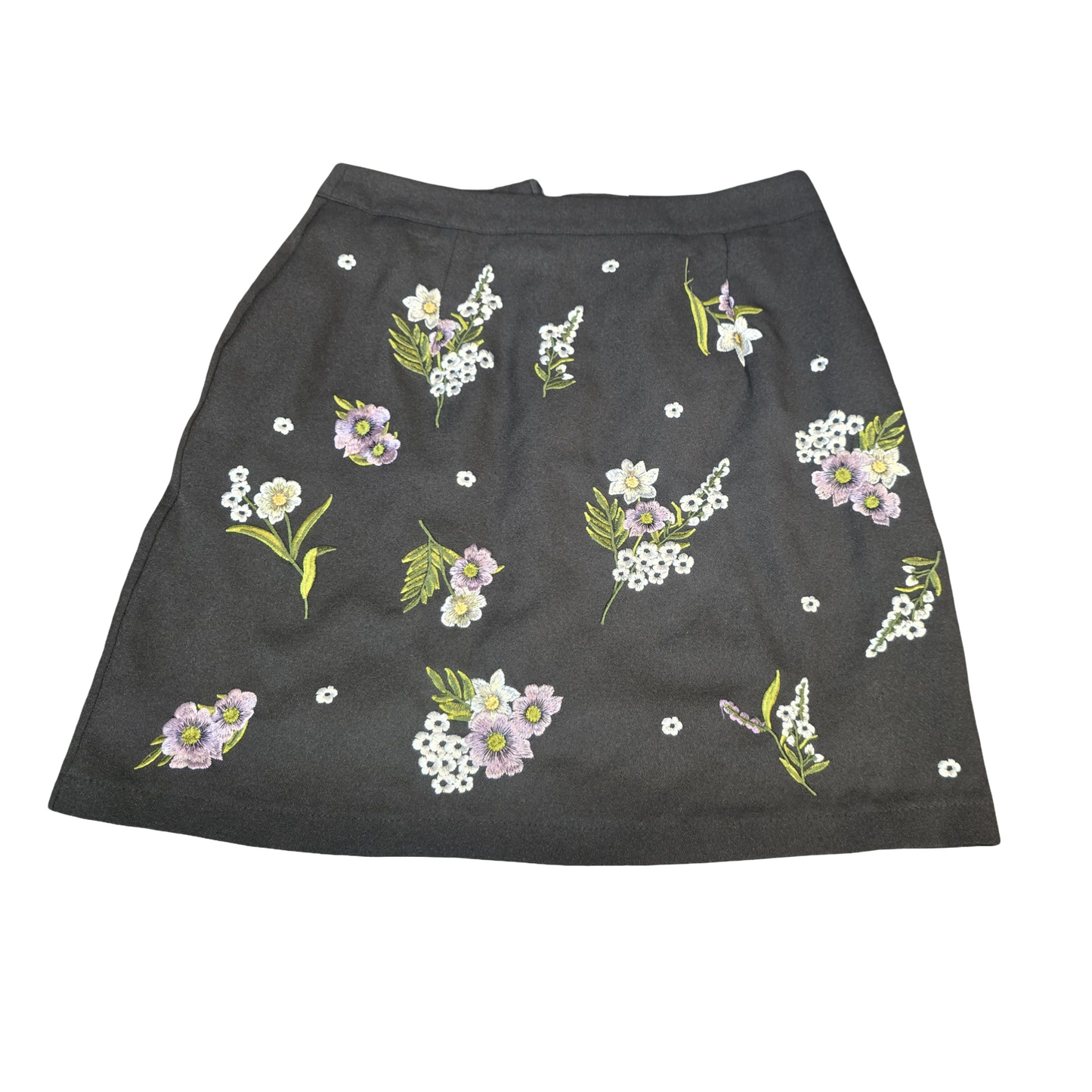 New Look Black Embroidered Floral Mini Skirt β Size 8 β Fully Lined