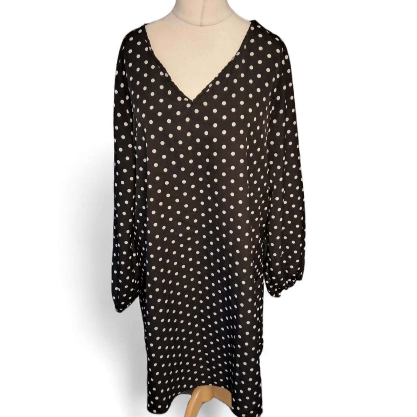 Emery Rose Black & White Polka Dot V-Neck Dress β Size XL ( size 16/18) β Long Sleeved A-Line