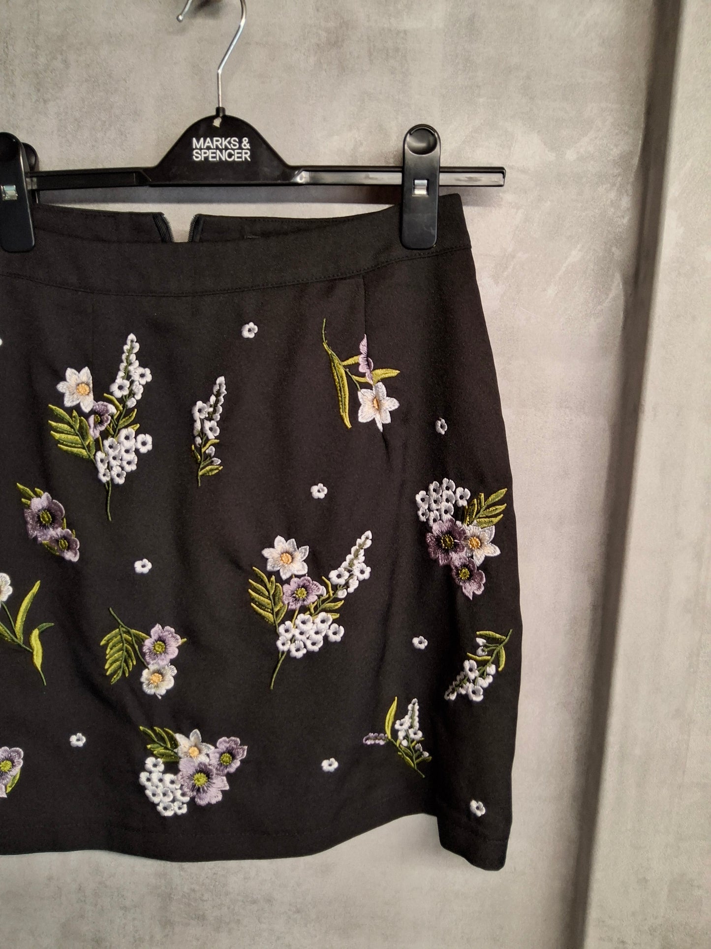 New Look Black Embroidered Floral Mini Skirt β Size 8 β Fully Lined