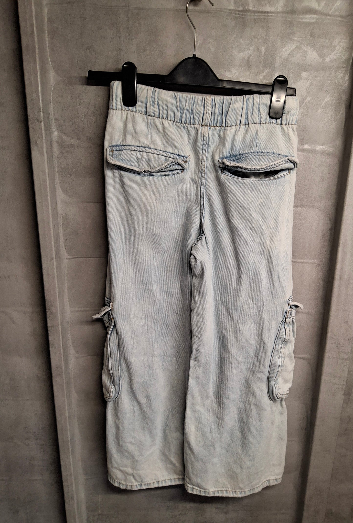 Zara Kids Light Blue Baggy Flared Cargo Jeans ā Size 11-12 Years ā Elasticated Waist Girls