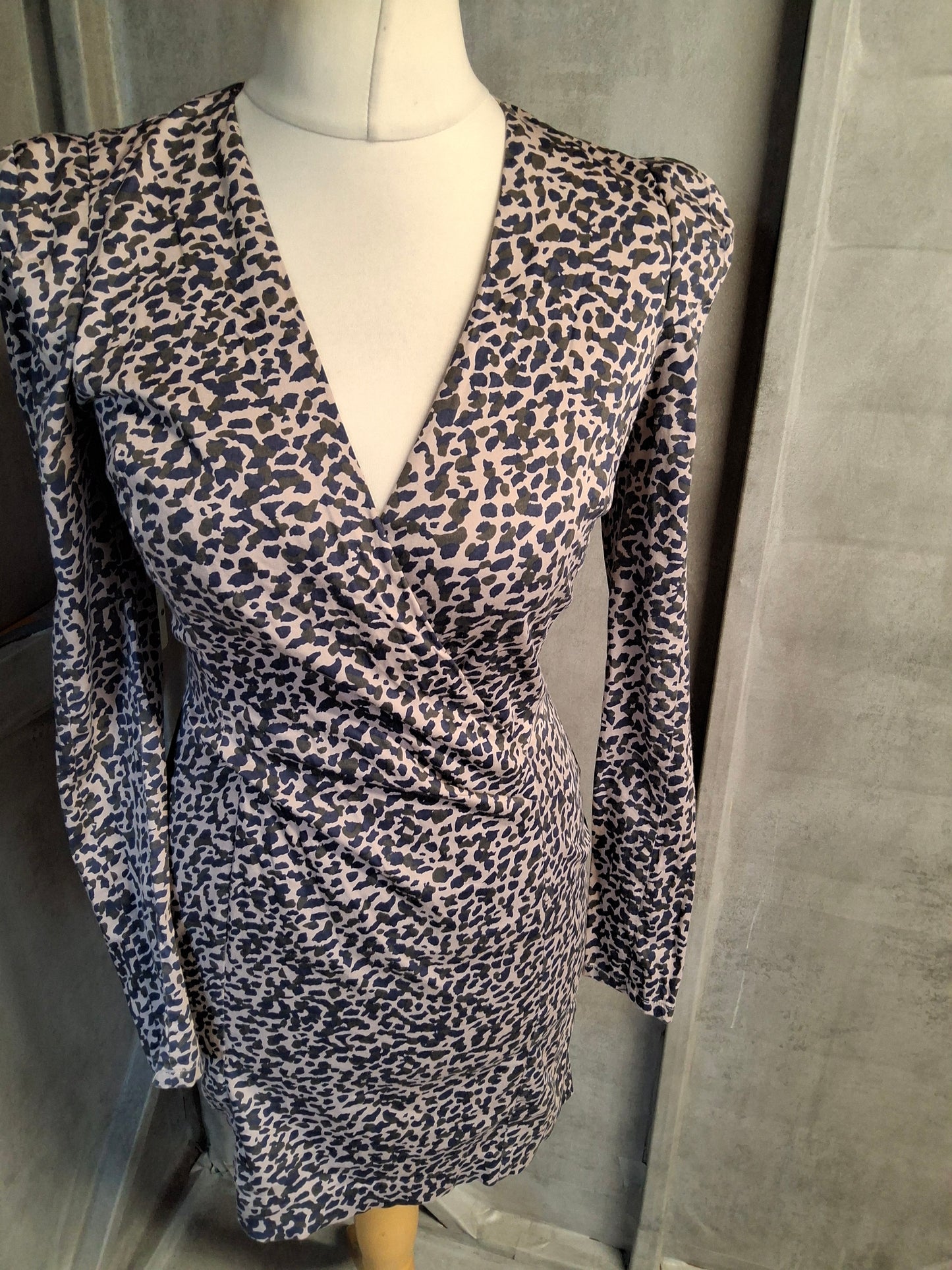 French Connection Navy & Beige Animal Print Bodycon Mini Dress β Size 10