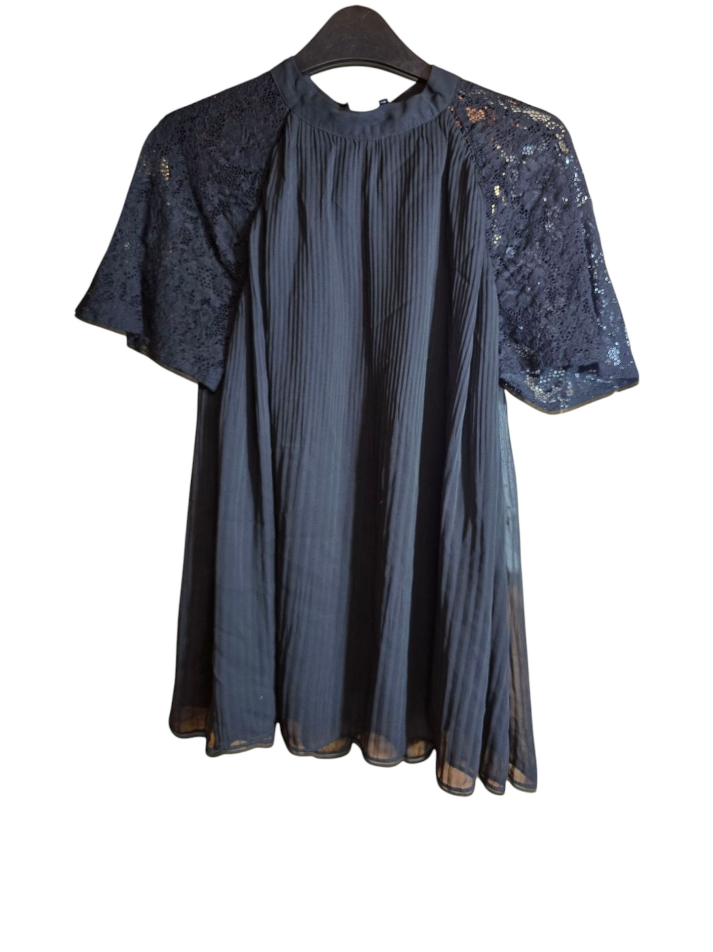 Next black pleated lace short sleeved top size 12