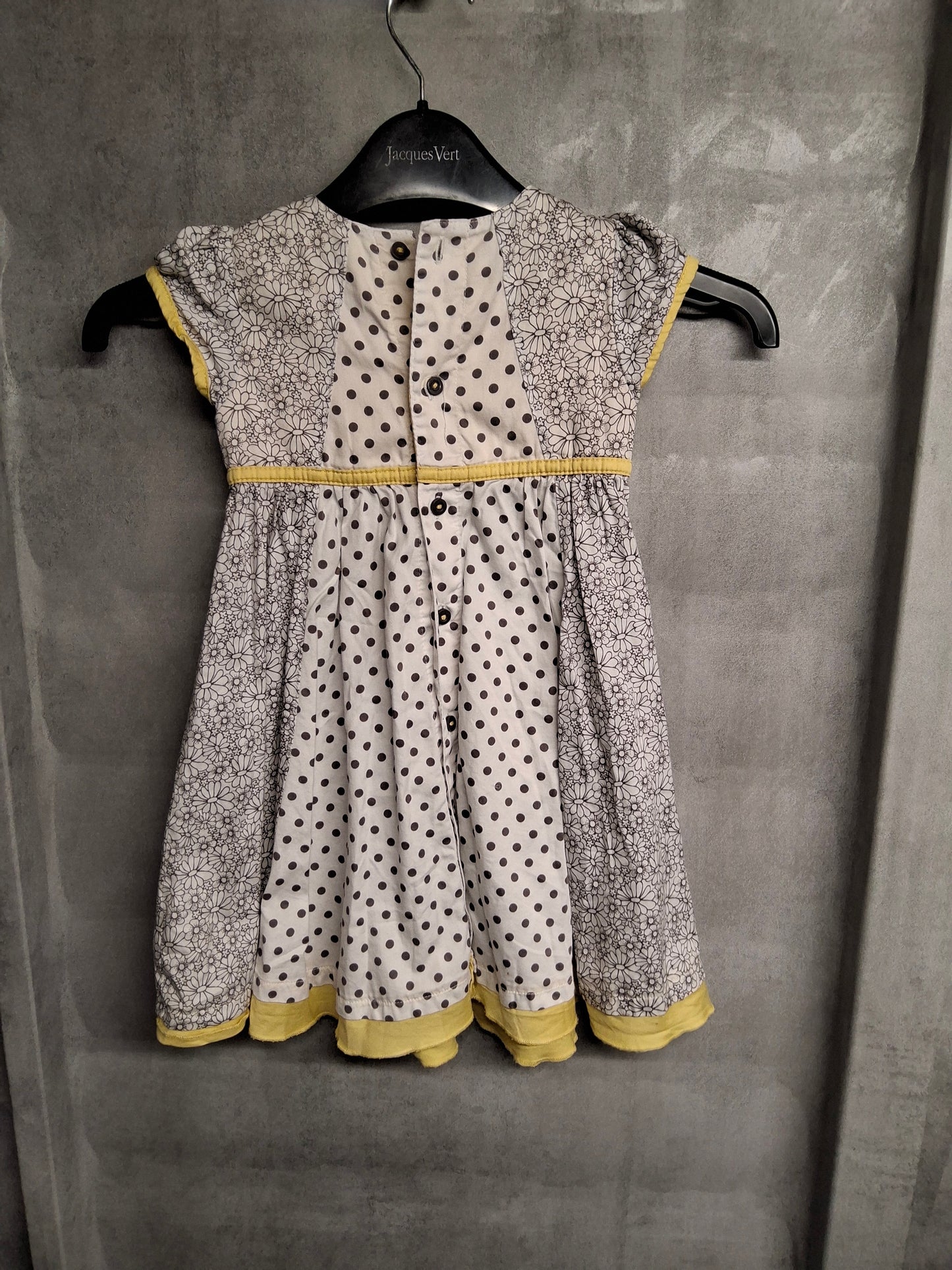 Marks & Spencer Girls Floral & Polka Dot Dress – Age 3–4 Years – White/Yellow