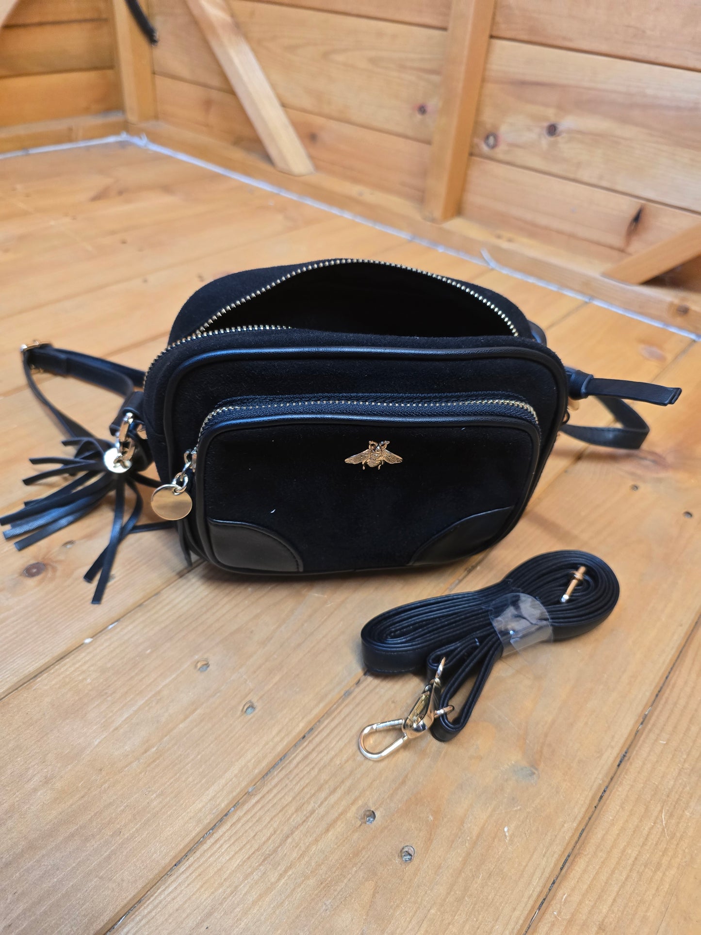 New Look Black Suede Crossbody Bag with Extra Strap