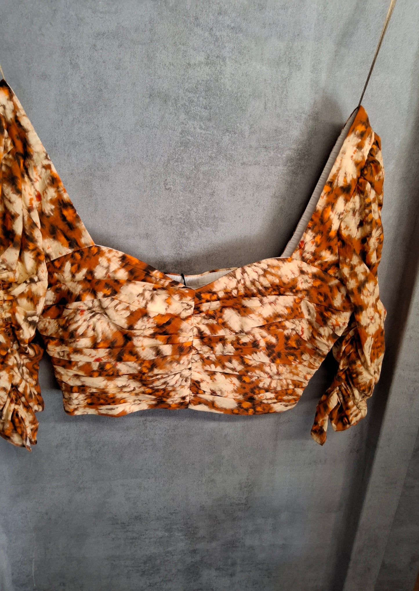 Zara Orange & Cream Animal Print Puff Sleeve Crop Top β Size 8/10 β NWT