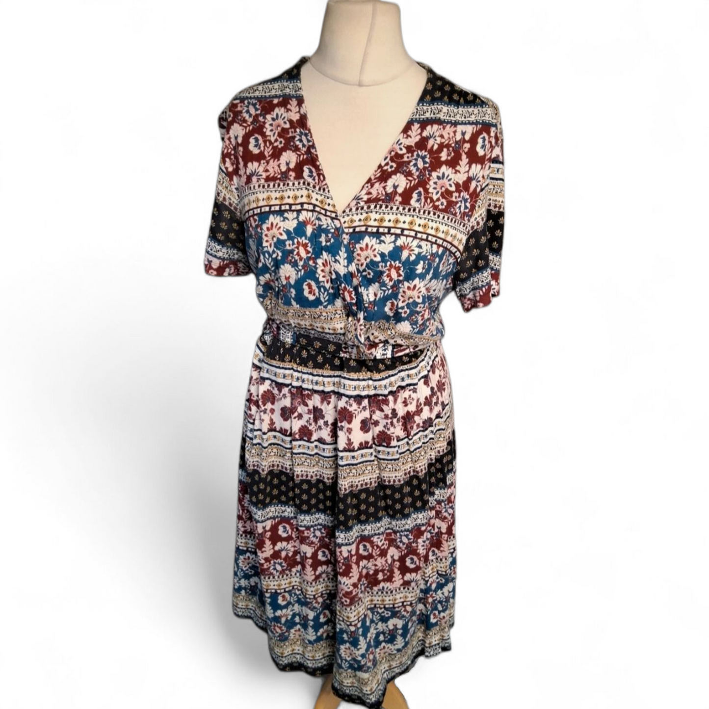 FatFace Mixed Floral Stripe Midi Dress β Size 14 β Boho Cool