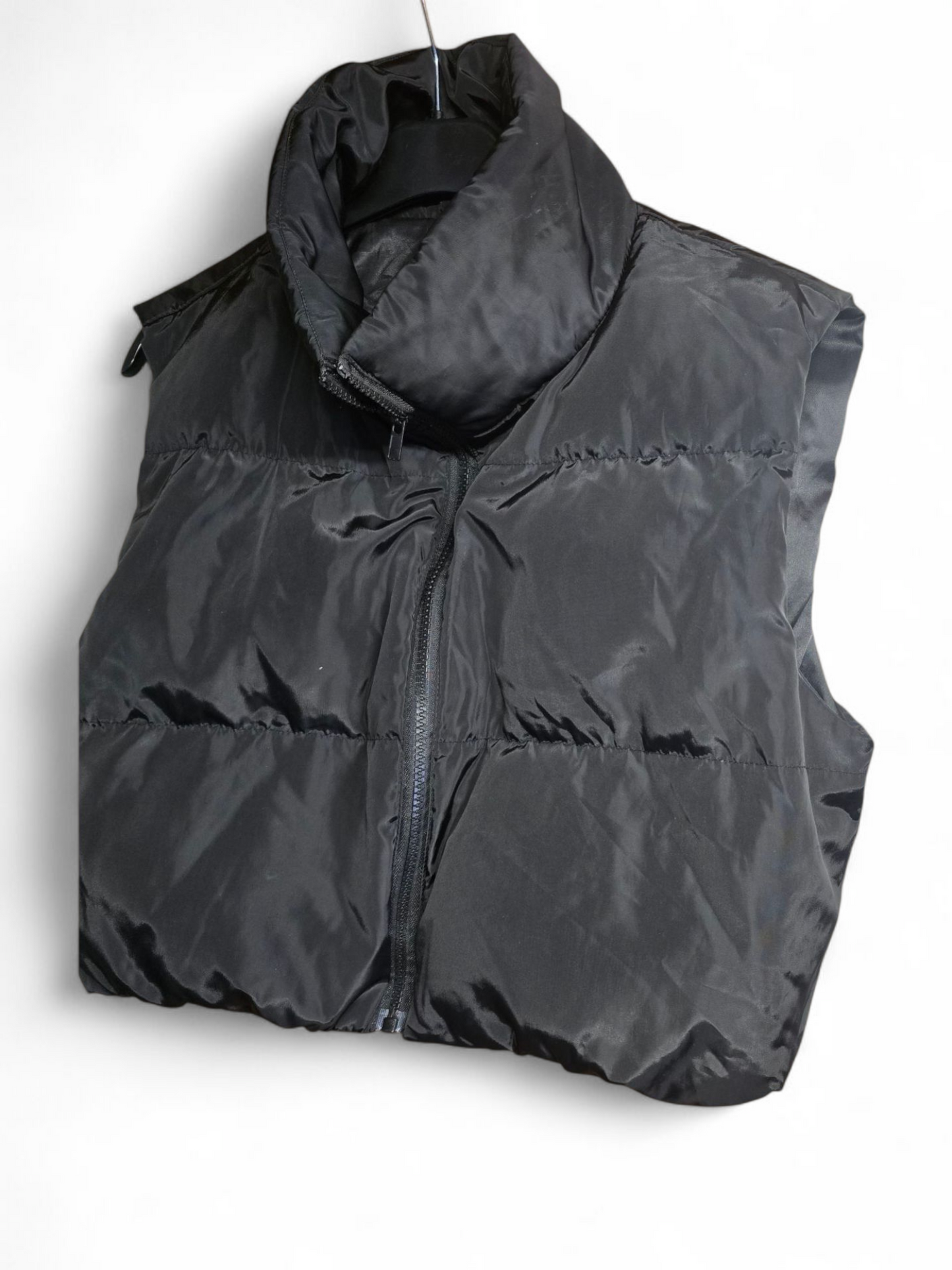 Shein Black Cropped Puffer Gilet | Size M UK 8–10 | Zip Front, Lined, Layering Piece