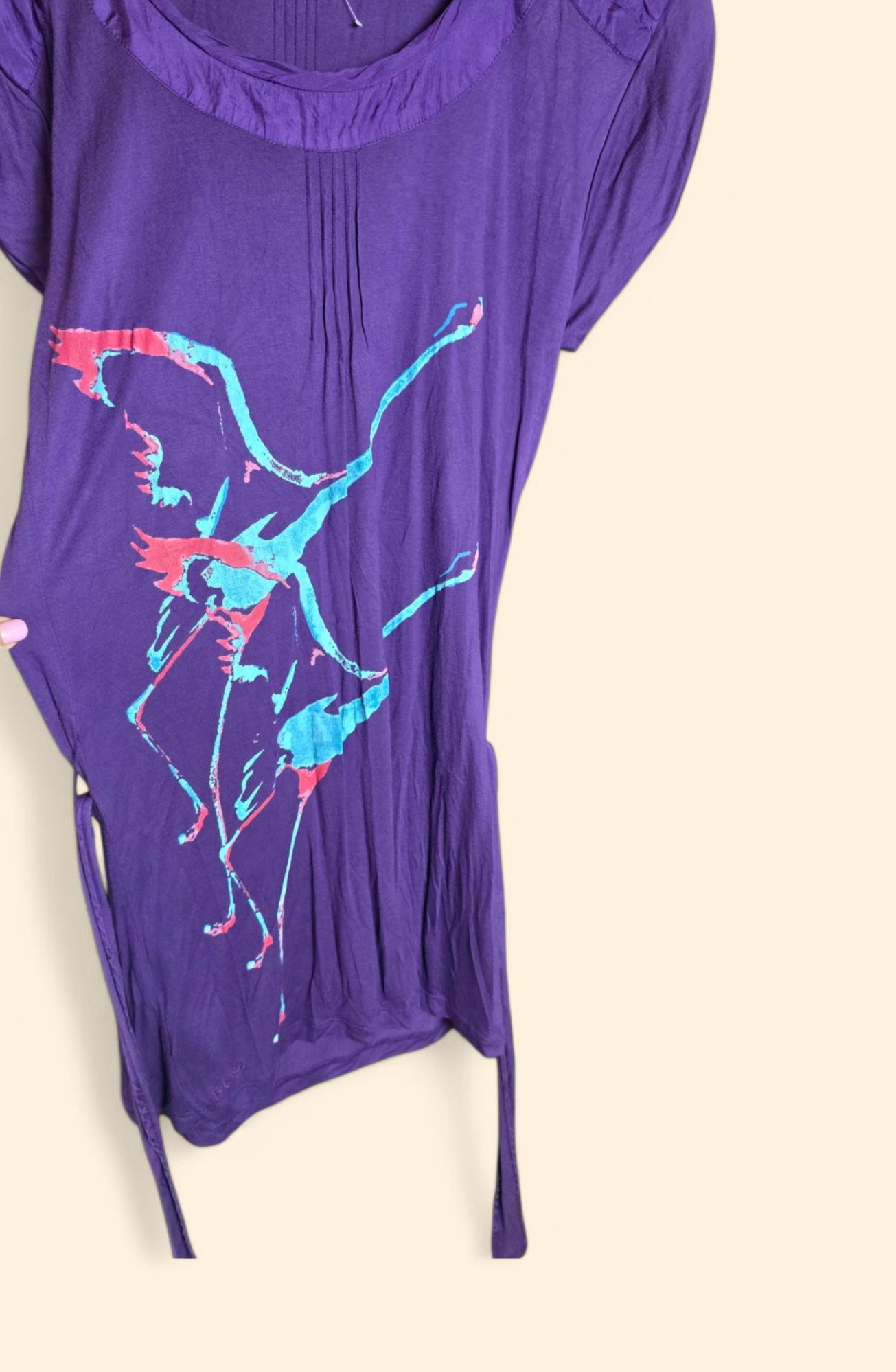 Fatface purple silk trim short sleeved t-shirt with belt size 10