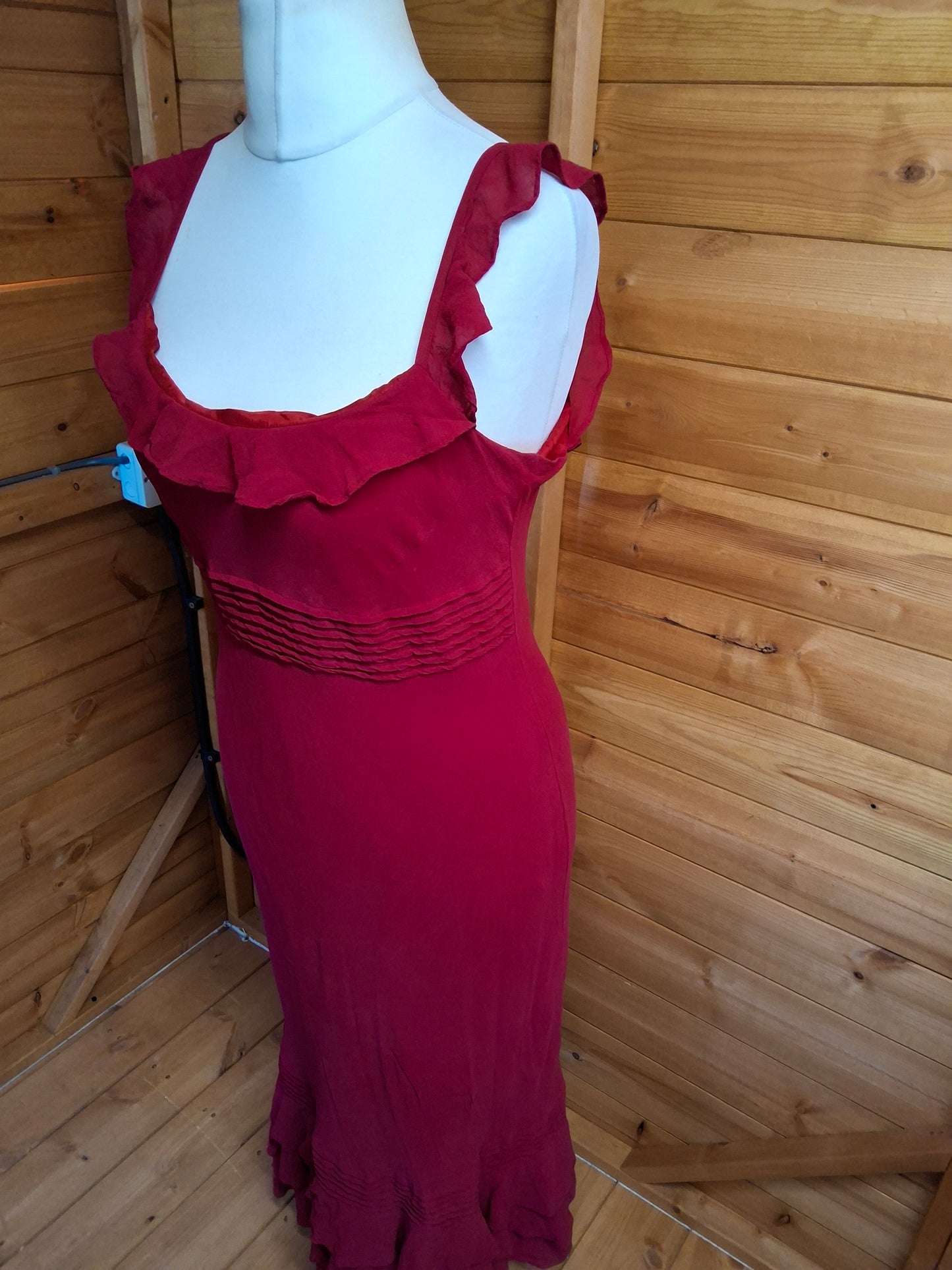 Vintage 90s Laura Ashley Red Silk Midi Dress – 100% Silk – Size M