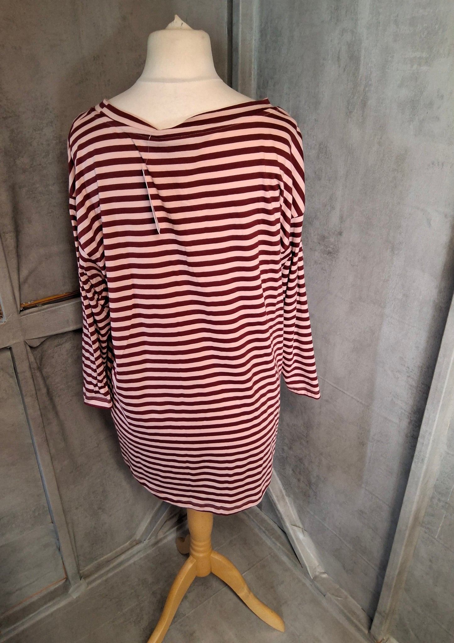 F&F Pink & Red Striped ¾ Sleeve Longline T-Shirt – Size 16 – 100% Cotton – NWT