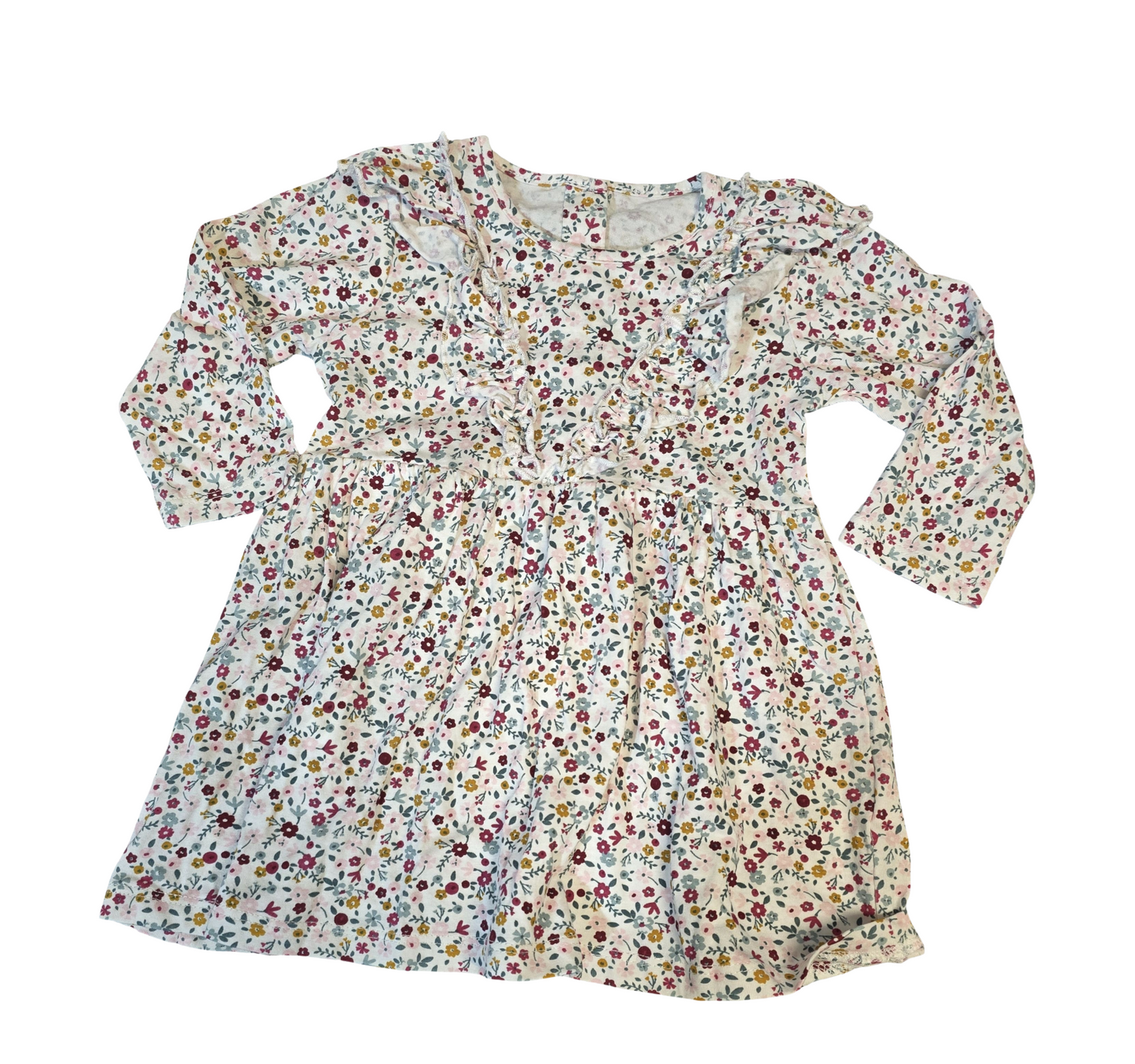 Matalan White Floral Long Sleeve Dress – Girls 6–9 Months – 100% Cotton