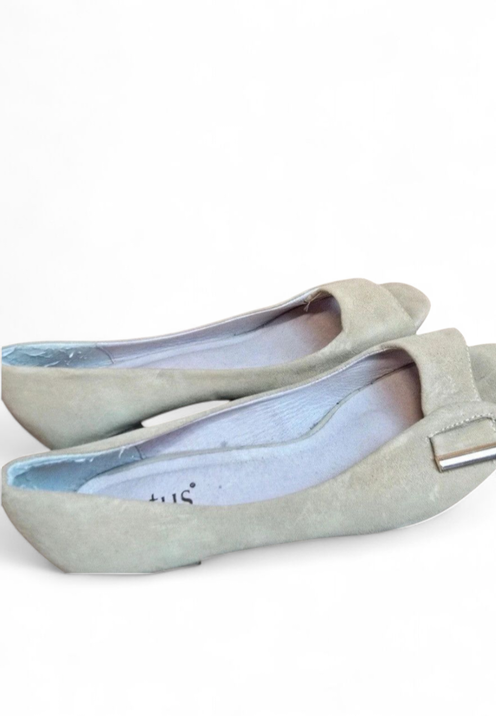 Lotus peep toe beige suede small heel shoes size 5.5