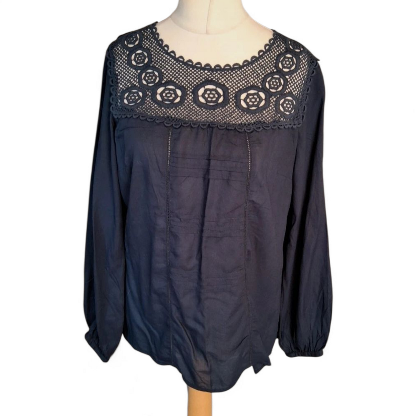 Laura Ashley Navy Long Sleeve Blouse β Size 14 β 100% Viscose